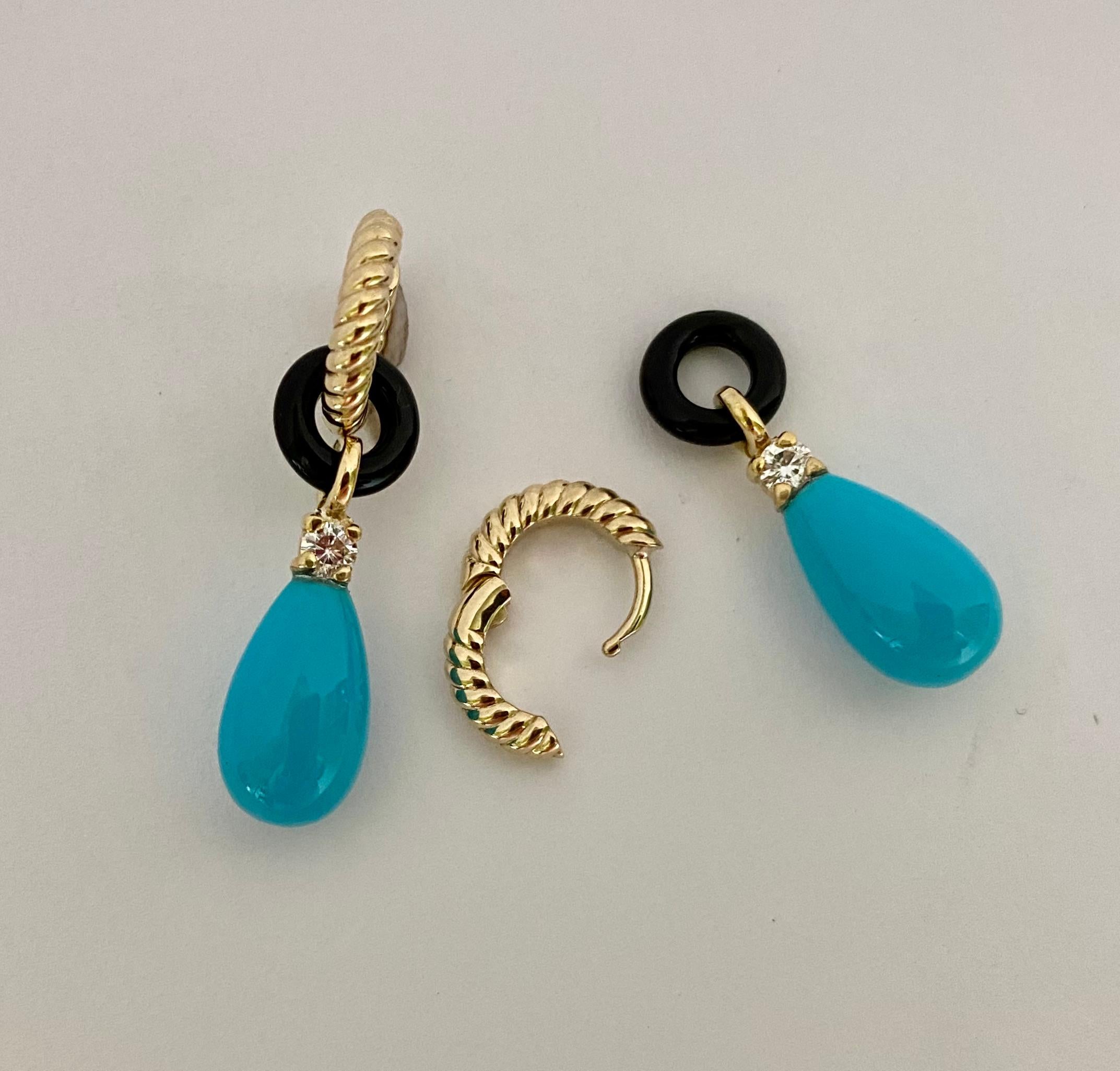 Michael Kneebone Sleeping Beauty Turquoise Onyx Diamond Dangle Earrings For Sale 1