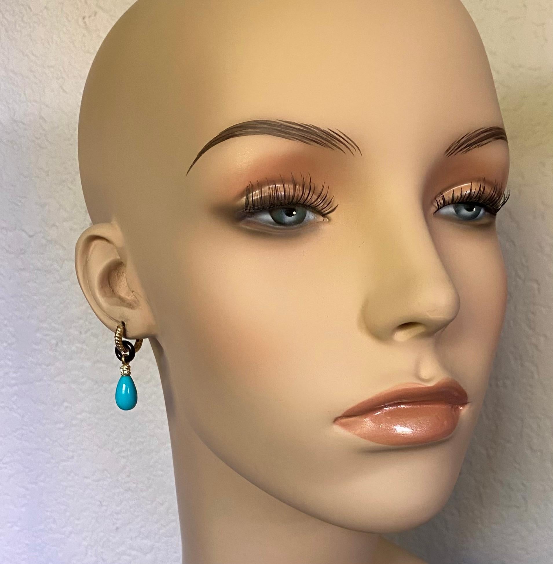 Michael Kneebone Sleeping Beauty Turquoise Onyx Diamond Dangle Earrings For Sale 2