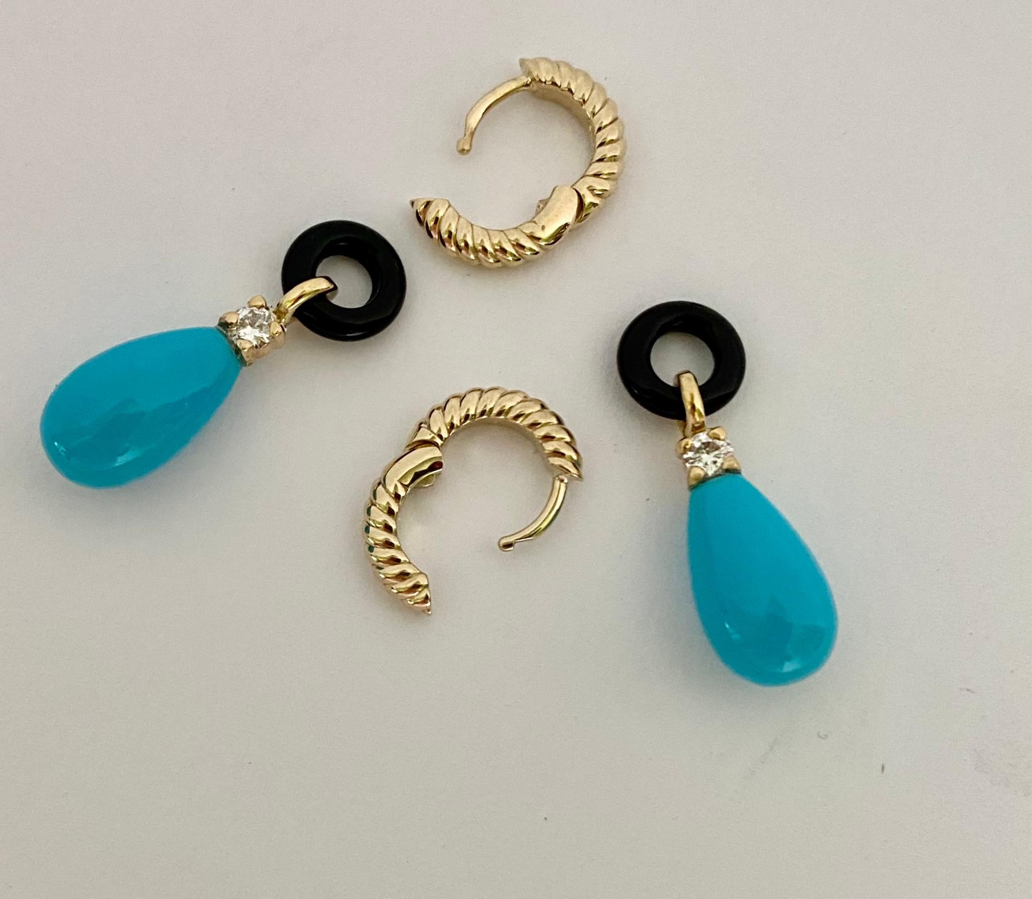 Michael Kneebone Sleeping Beauty Turquoise Onyx Diamond Dangle Earrings For Sale 3