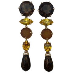 Michael Kneebone Smokey Quartz Drusy Citrine Bronzite Dangle Earrings