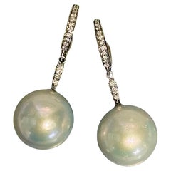 Michael Kneebone South Seas Pearl Diamond Huggie Style Dangle Earrings