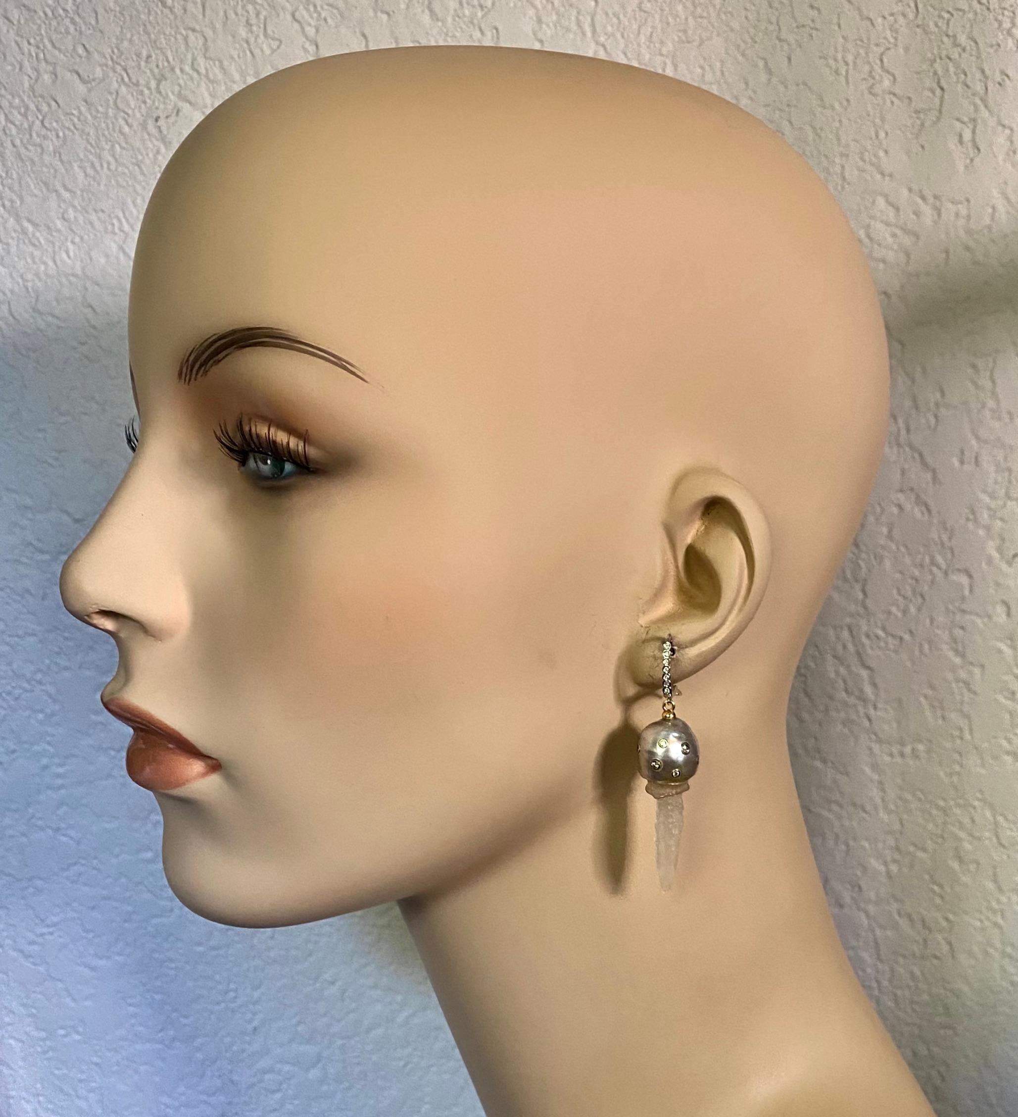 Michael Kneebone South Seas Pearl Diamond Jellyfish Dangle Earrings For Sale 3