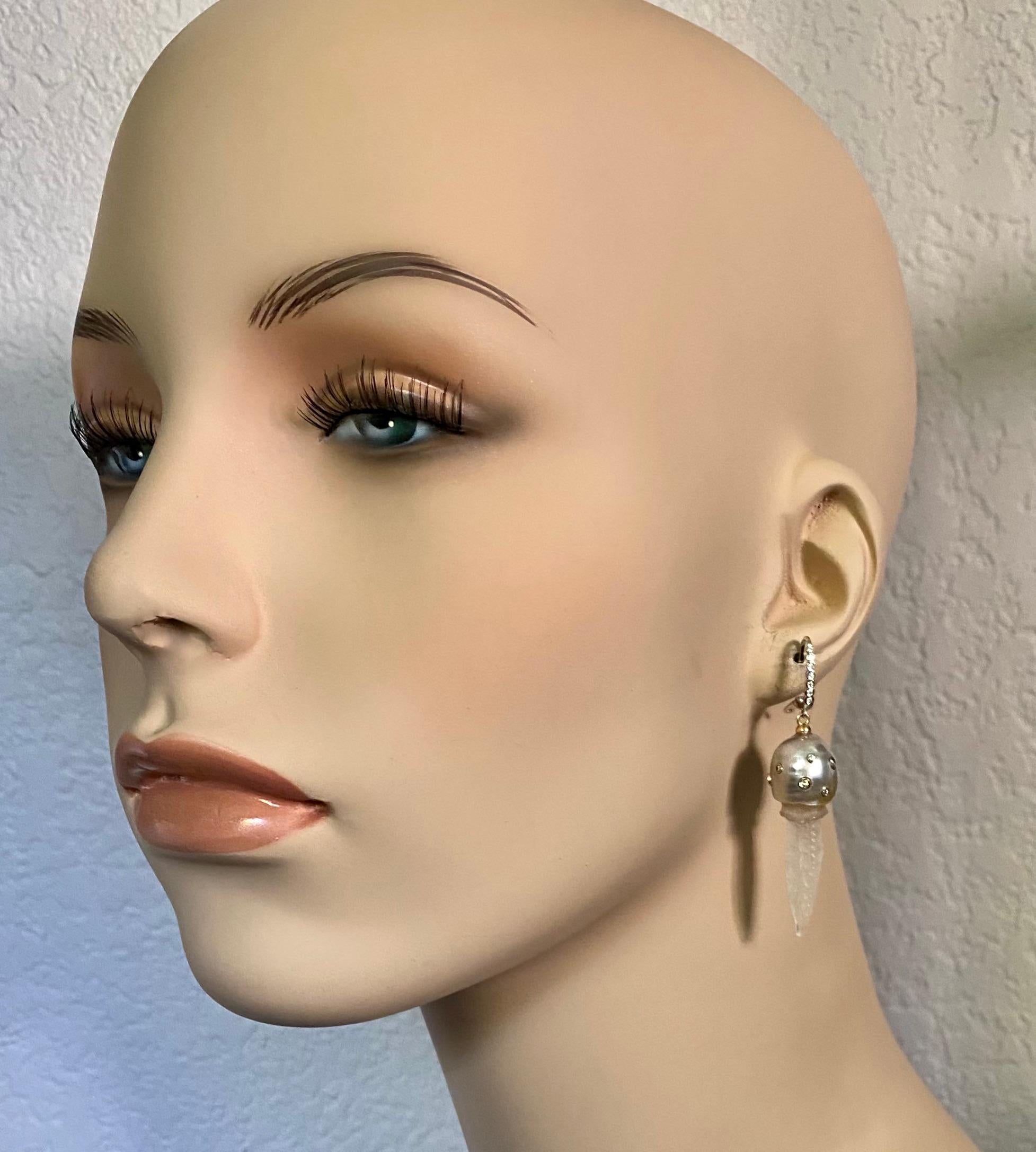 Contemporary Michael Kneebone South Seas Pearl Diamond Jellyfish Dangle Earrings For Sale