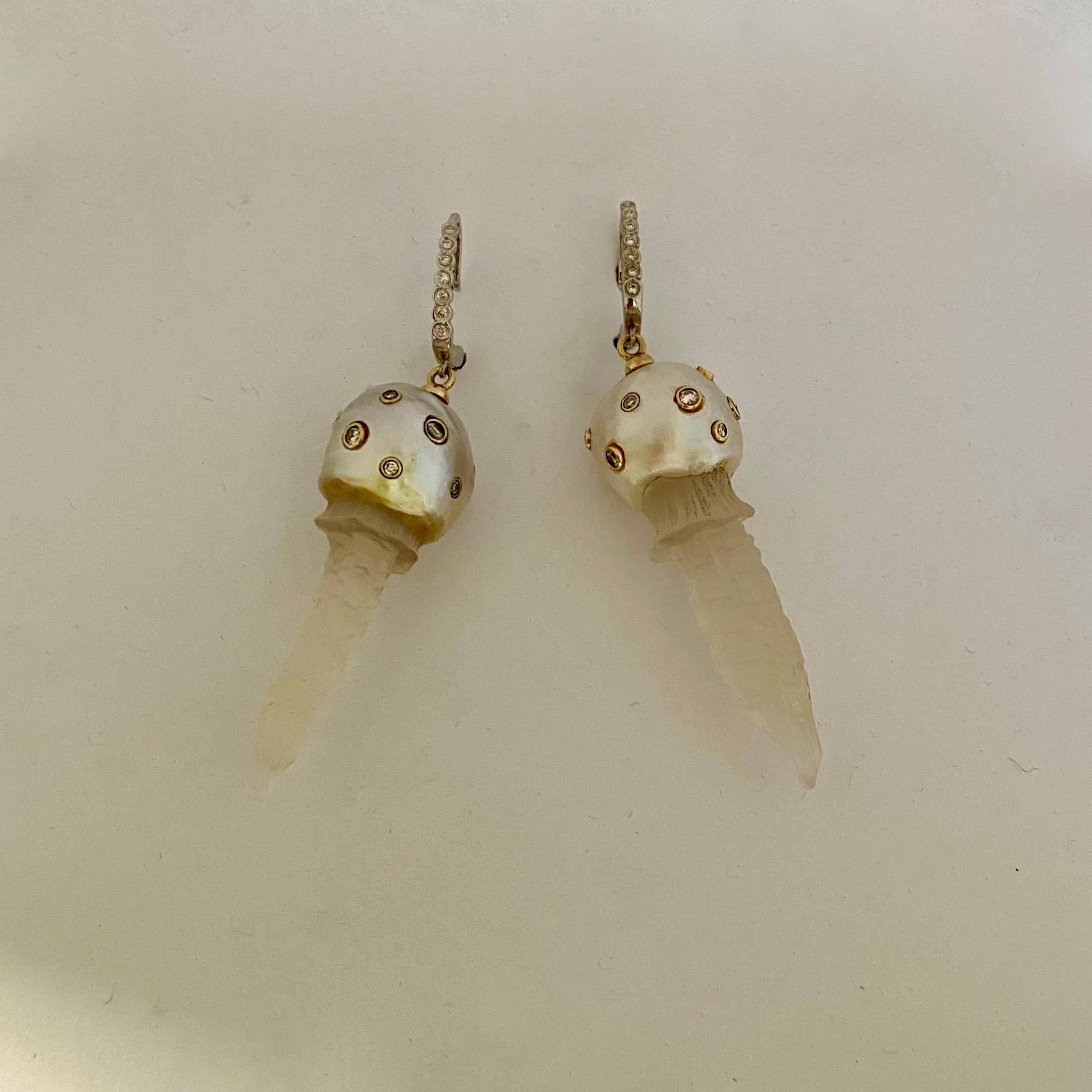 Brilliant Cut Michael Kneebone South Seas Pearl Diamond Jellyfish Dangle Earrings For Sale