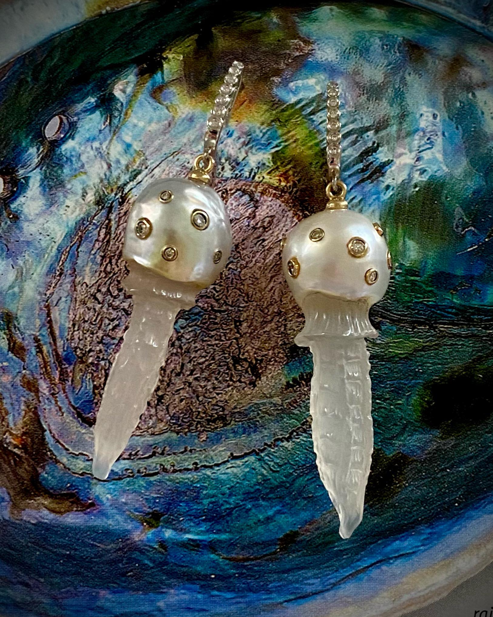 Women's Michael Kneebone South Seas Pearl Diamond Jellyfish Dangle Earrings For Sale