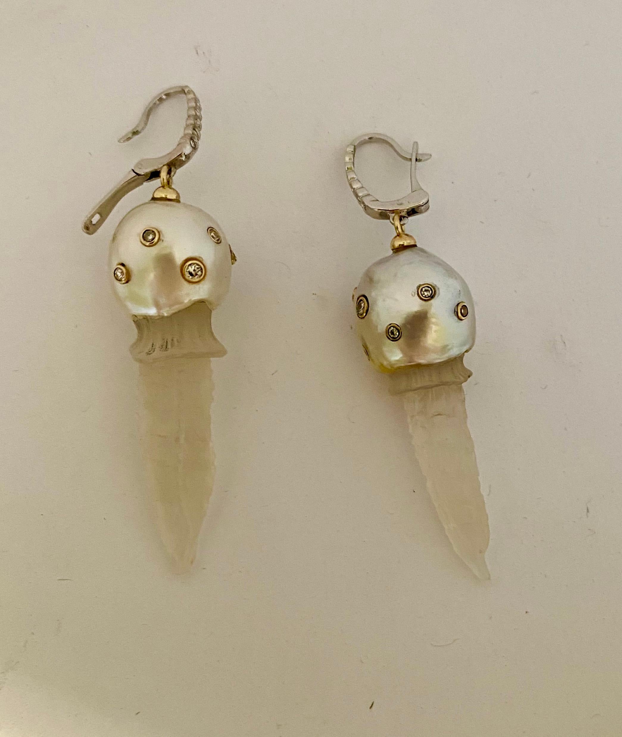 Michael Kneebone South Seas Pearl Diamond Jellyfish Dangle Earrings For Sale 2
