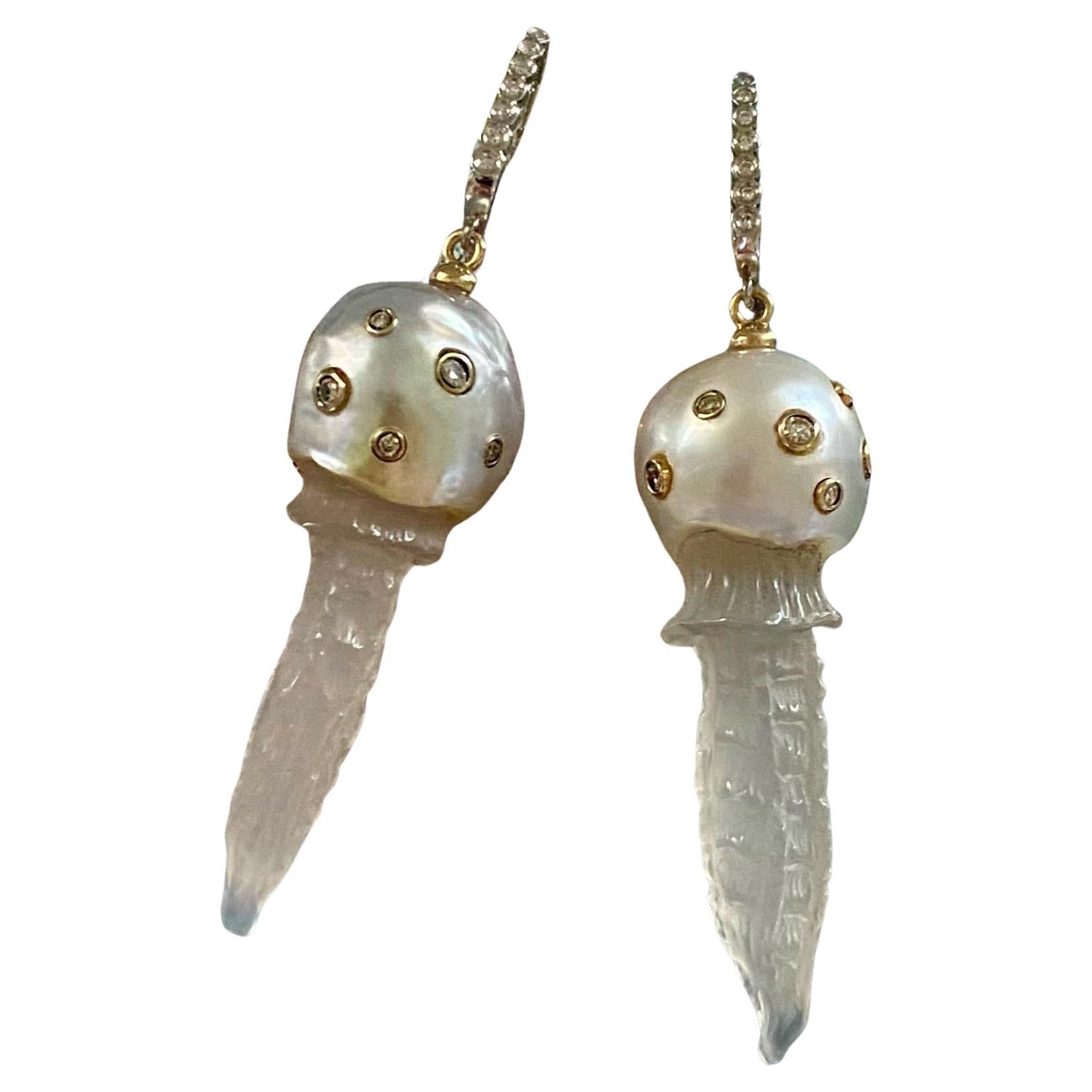 Michael Kneebone South Seas Pearl Diamond Jellyfish Dangle Earrings