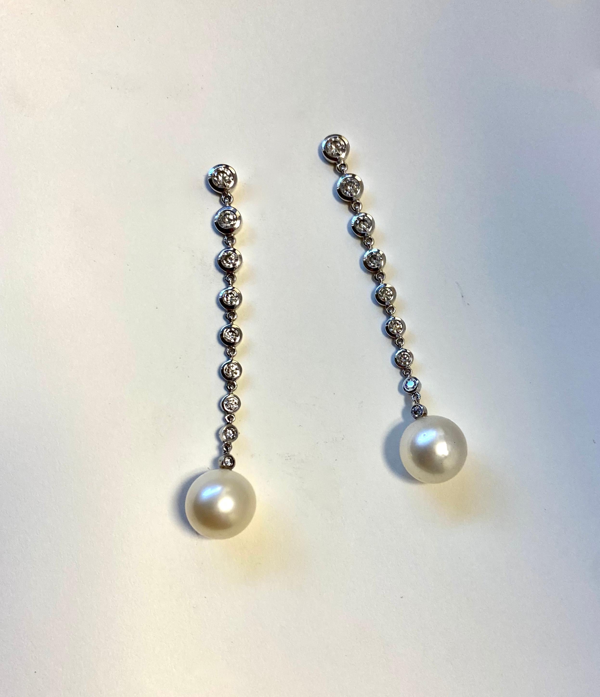 Contemporary Michael Kneebone South Seas Pearl Diamond White Gold Dangle Earrings For Sale