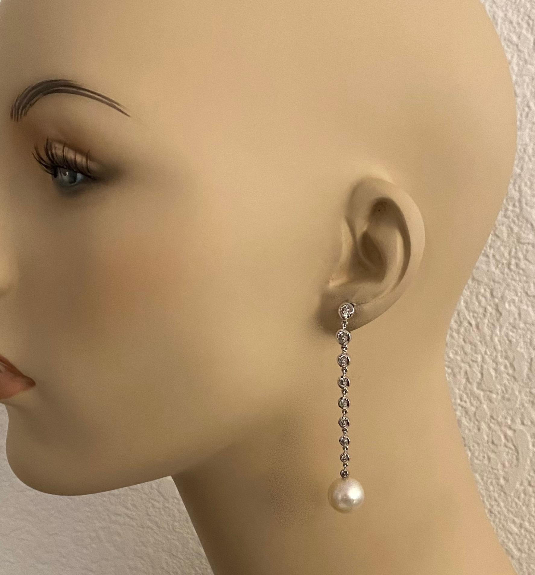 Brilliant Cut Michael Kneebone South Seas Pearl Diamond White Gold Dangle Earrings For Sale