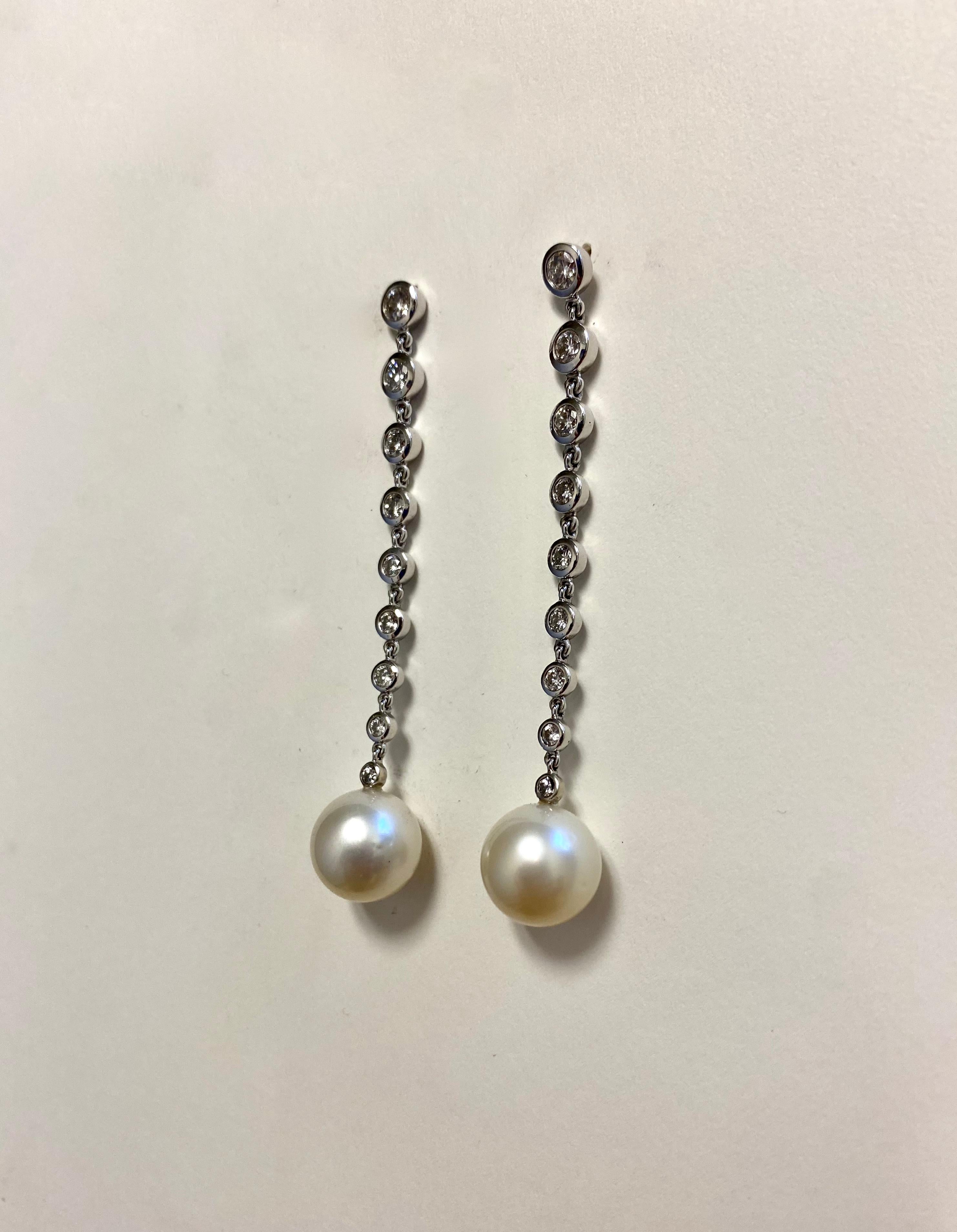 Michael Kneebone South Seas Pearl Diamond White Gold Dangle Earrings For Sale 1