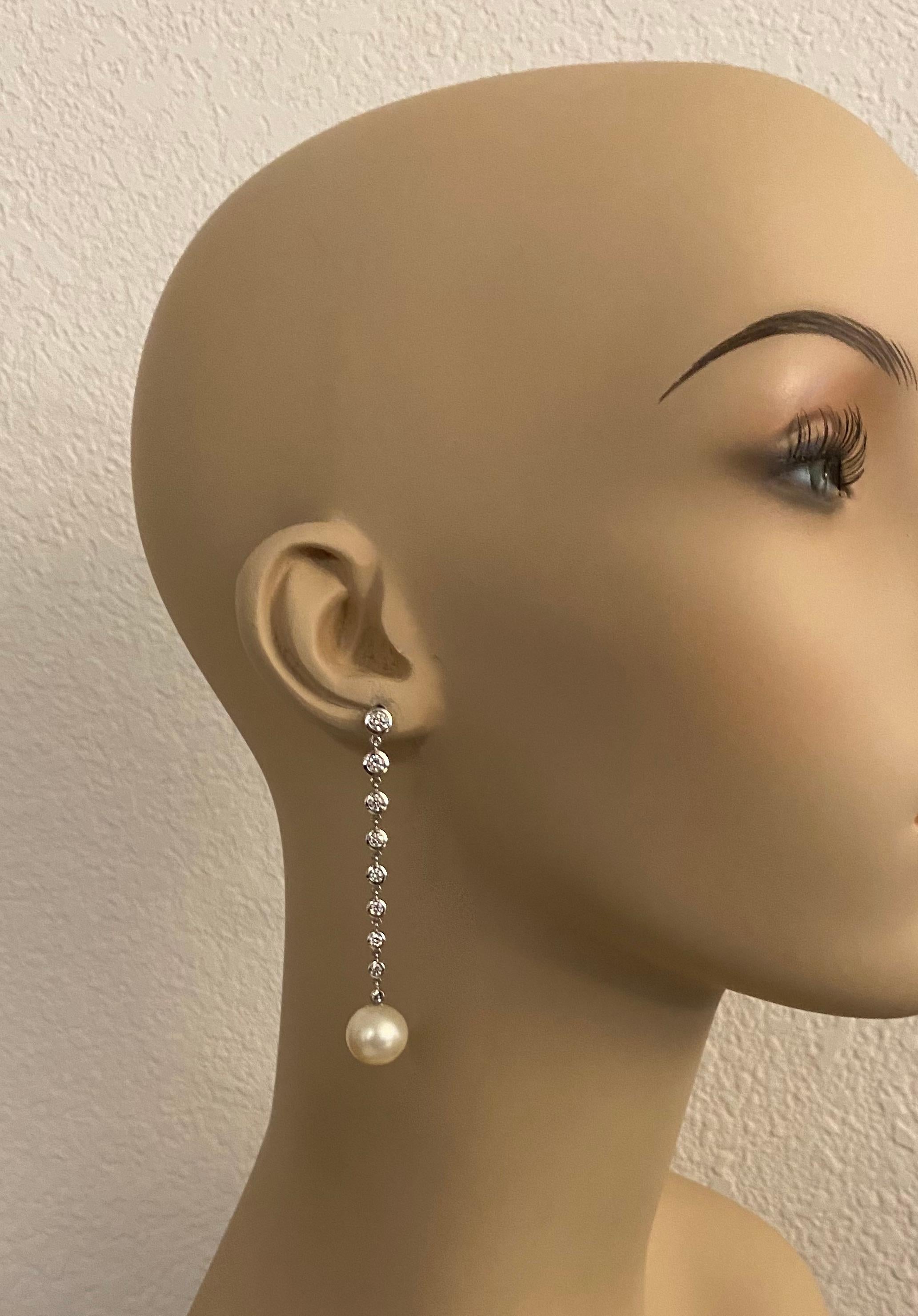 Michael Kneebone South Seas Pearl Diamond White Gold Dangle Earrings For Sale 2