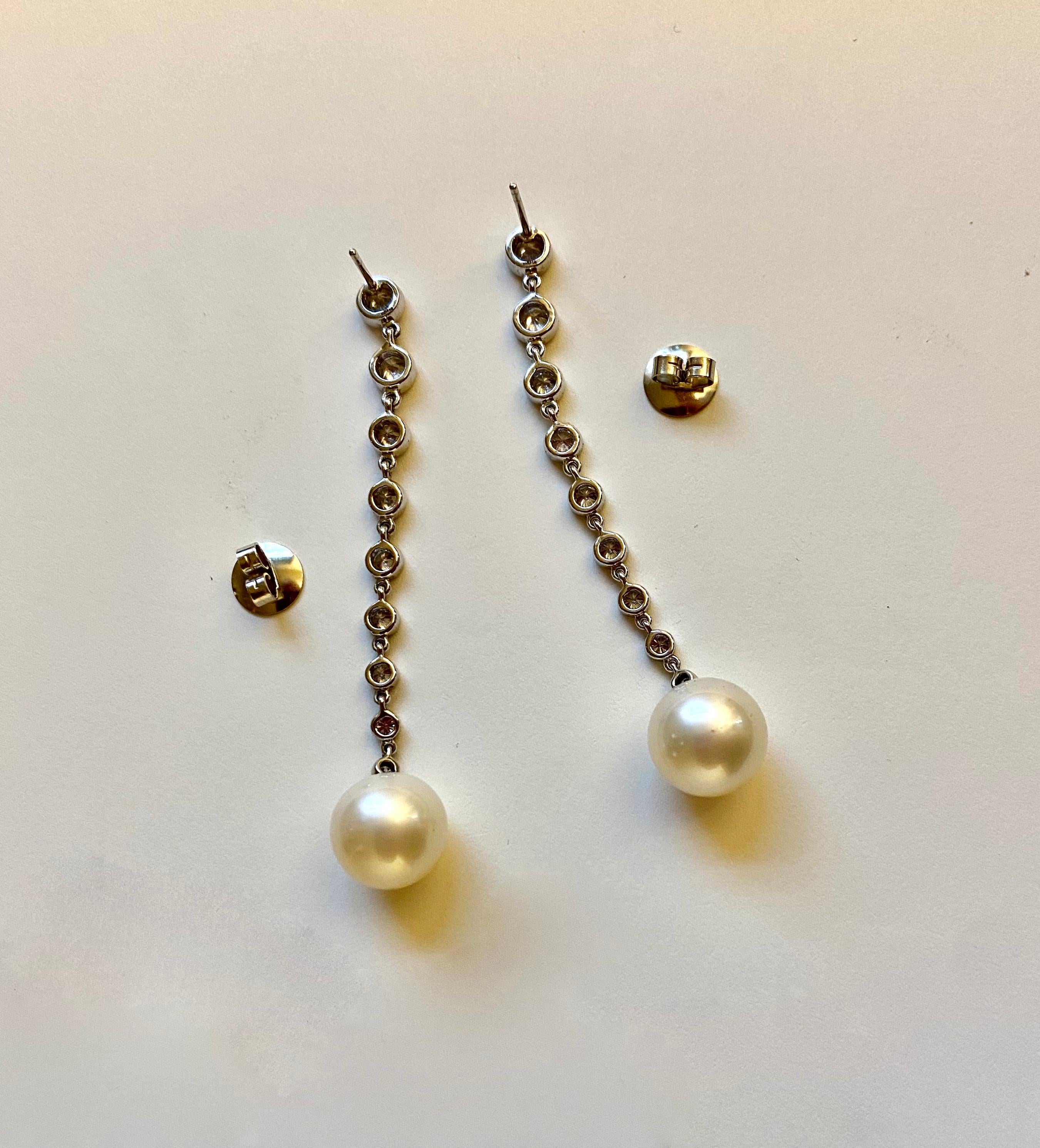 Michael Kneebone South Seas Pearl Diamond White Gold Dangle Earrings For Sale 3