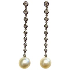 Michael Kneebone South Seas Pearl Diamond White Gold Dangle Earrings