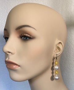 Michael Kneebone South Seas Pearl Granulated Bead Dangle Earrings