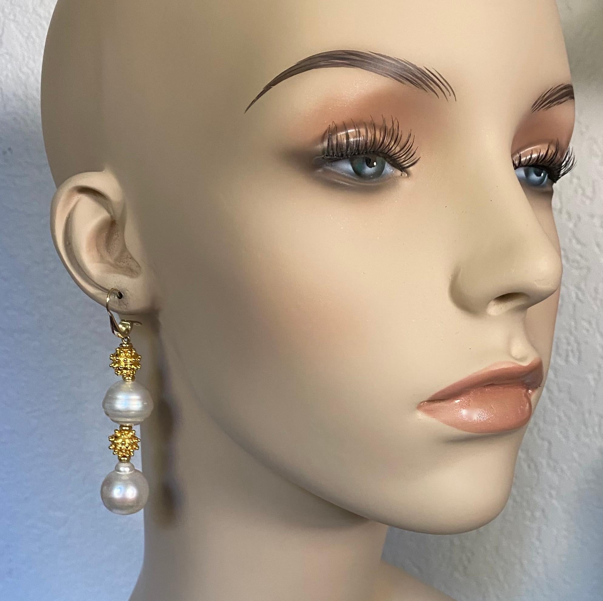 Contemporary Michael Kneebone South Seas Pearl Granulated Bead Dangle Earrings For Sale