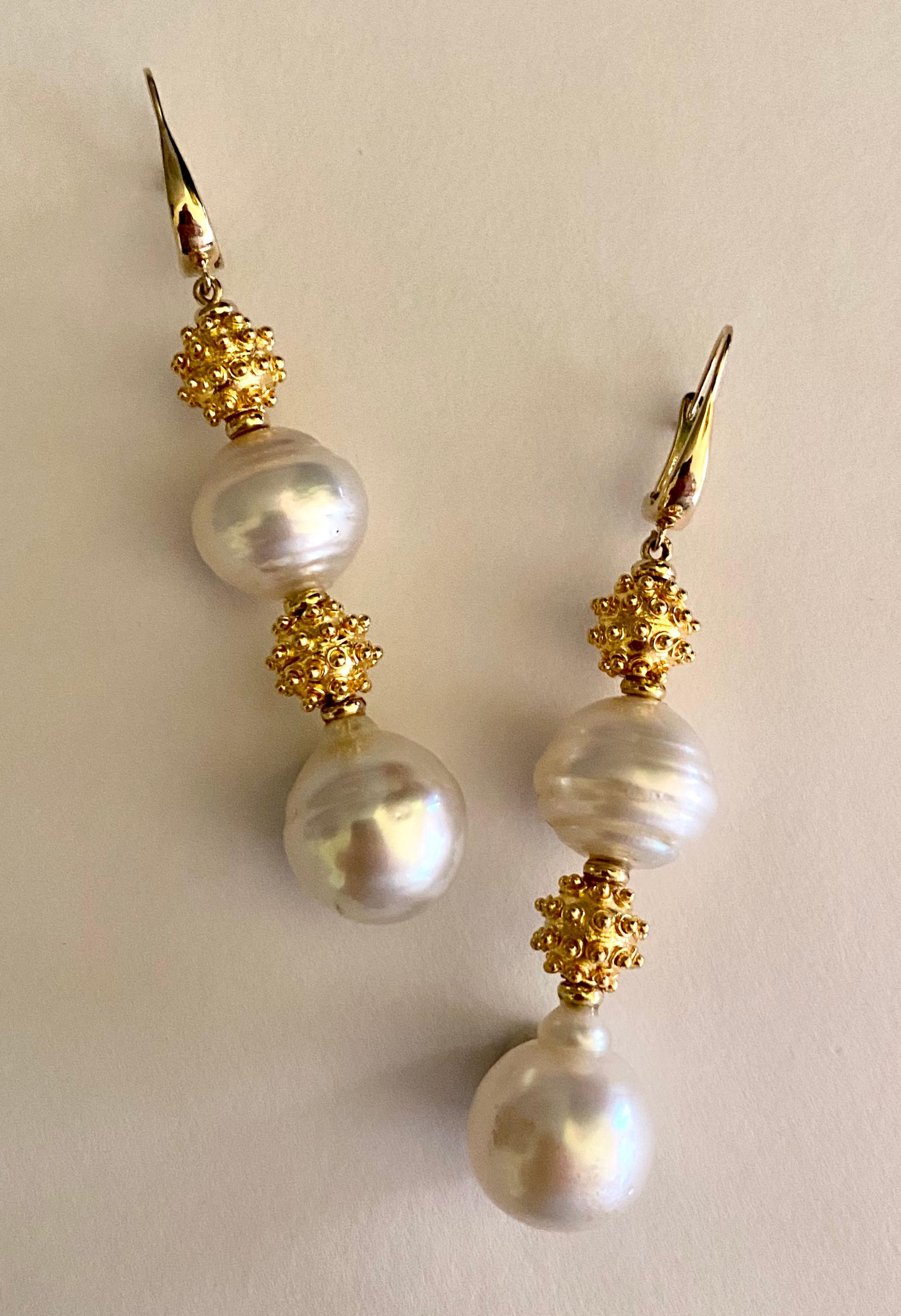 Michael Kneebone South Seas Pearl Granulated Bead Dangle Earrings In New Condition For Sale In Austin, TX