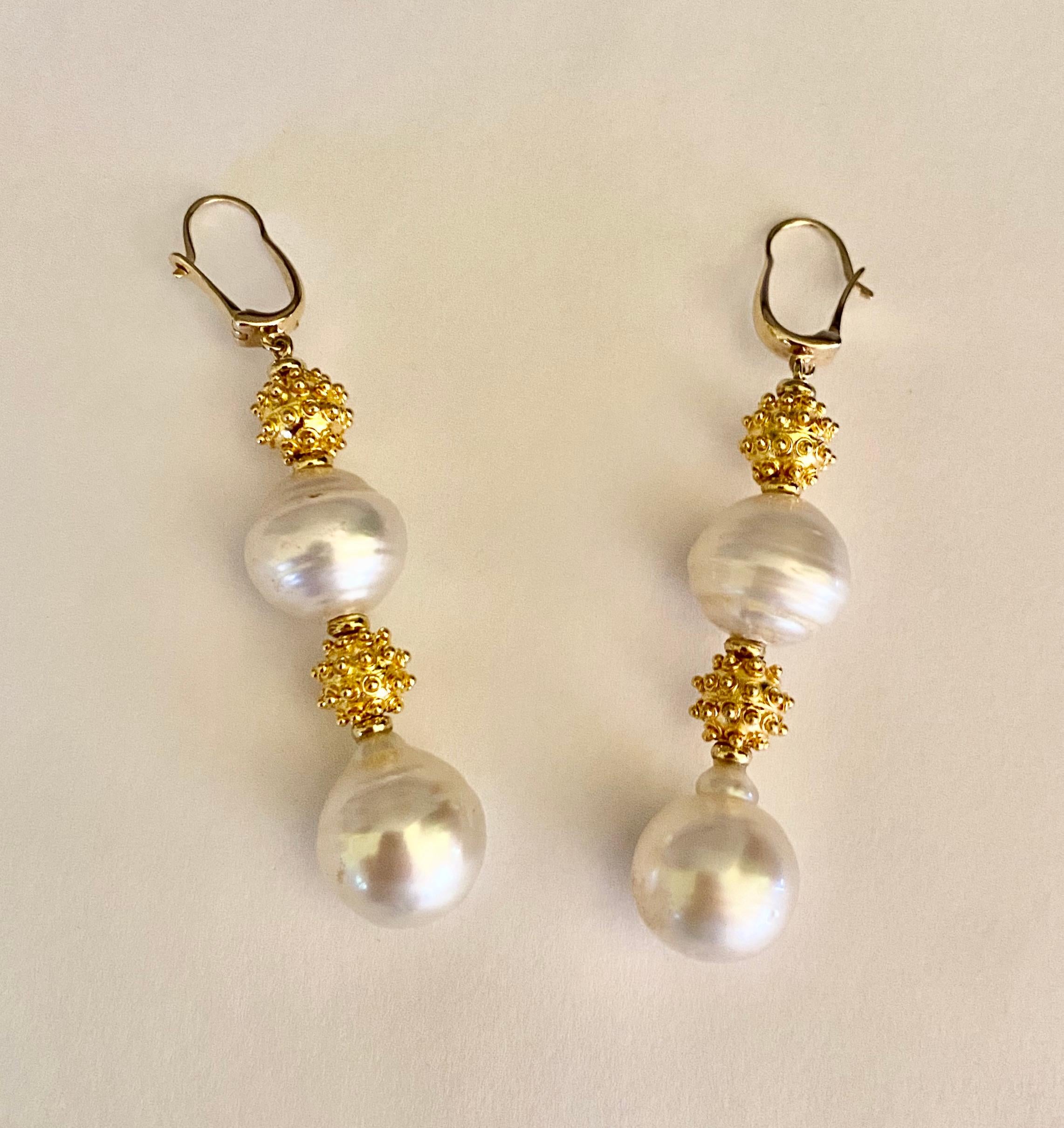 Michael Kneebone South Seas Pearl Granulated Bead Dangle Earrings For Sale 1