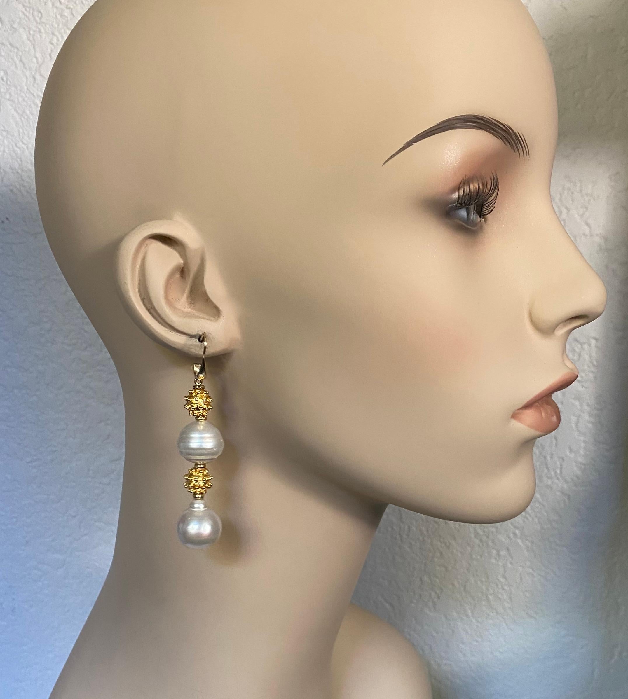 Michael Kneebone South Seas Pearl Granulated Bead Dangle Earrings For Sale 2