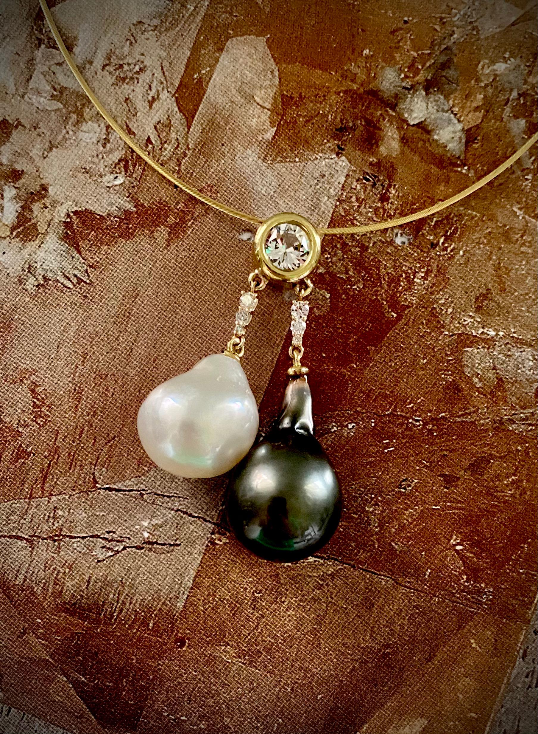 Contemporary Michael Kneebone South Seas Pearl Tahitian Pearl Diamond Sapphire Pendant For Sale