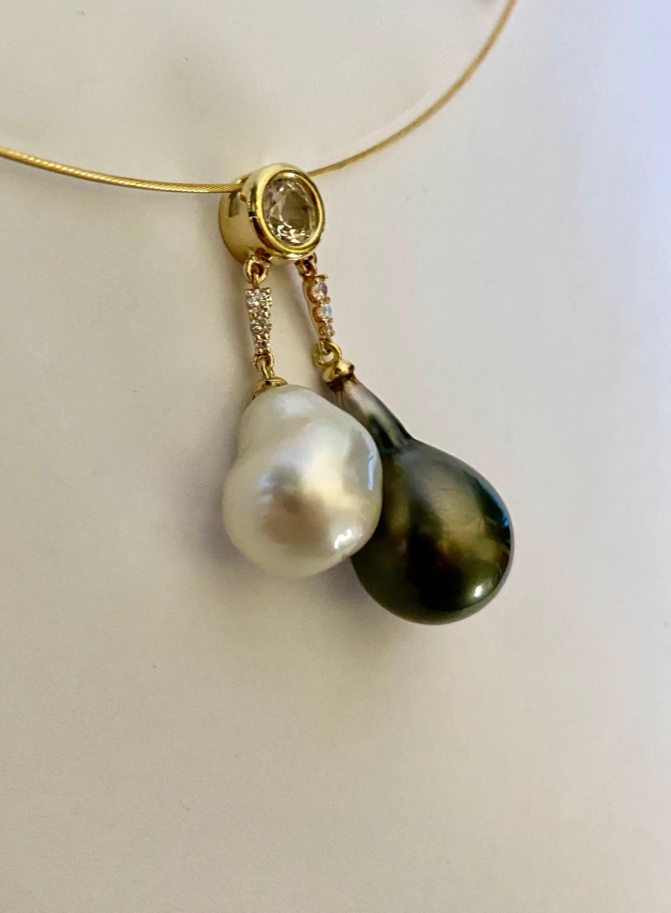 Michael Kneebone South Seas Pearl Tahitian Pearl Diamond Sapphire Pendant In New Condition For Sale In Austin, TX