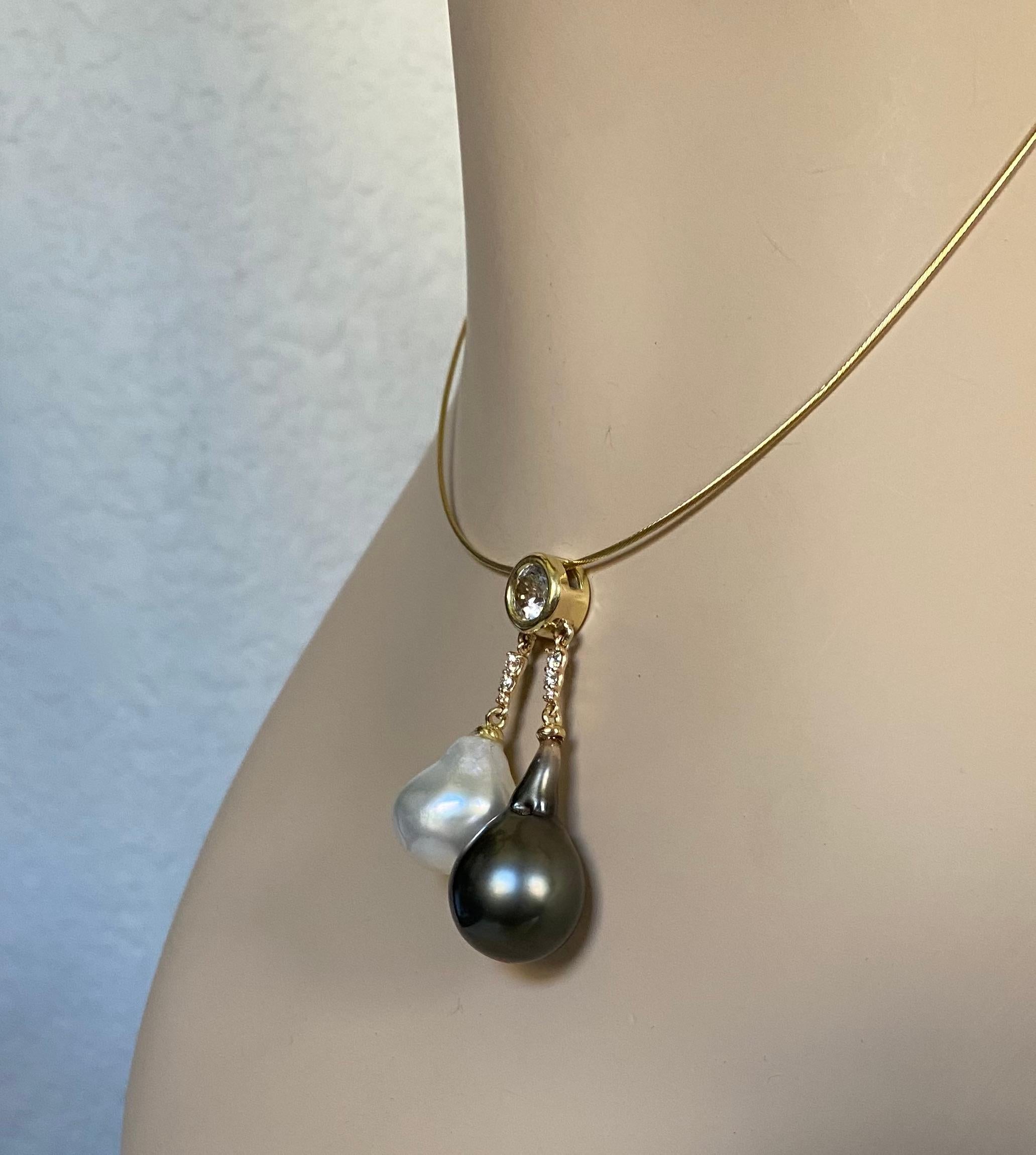 Women's Michael Kneebone South Seas Pearl Tahitian Pearl Diamond Sapphire Pendant For Sale