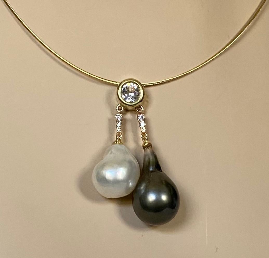 Michael Kneebone South Seas Pearl Tahitian Pearl Diamond Sapphire Pendant For Sale 2