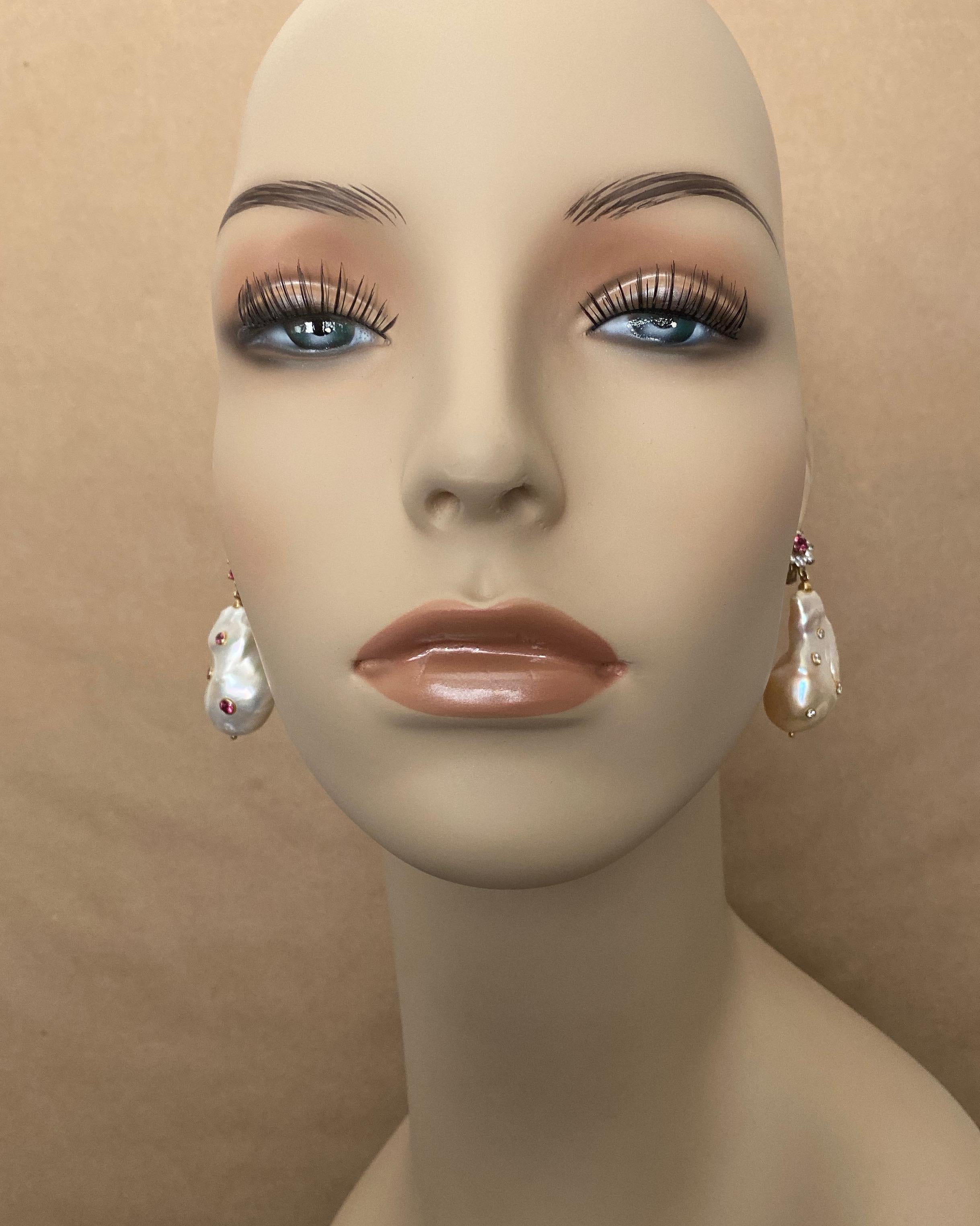 Women's Michael Kneebone Spinel Sapphire Diamond Baroque Pearl Dangle Earrings