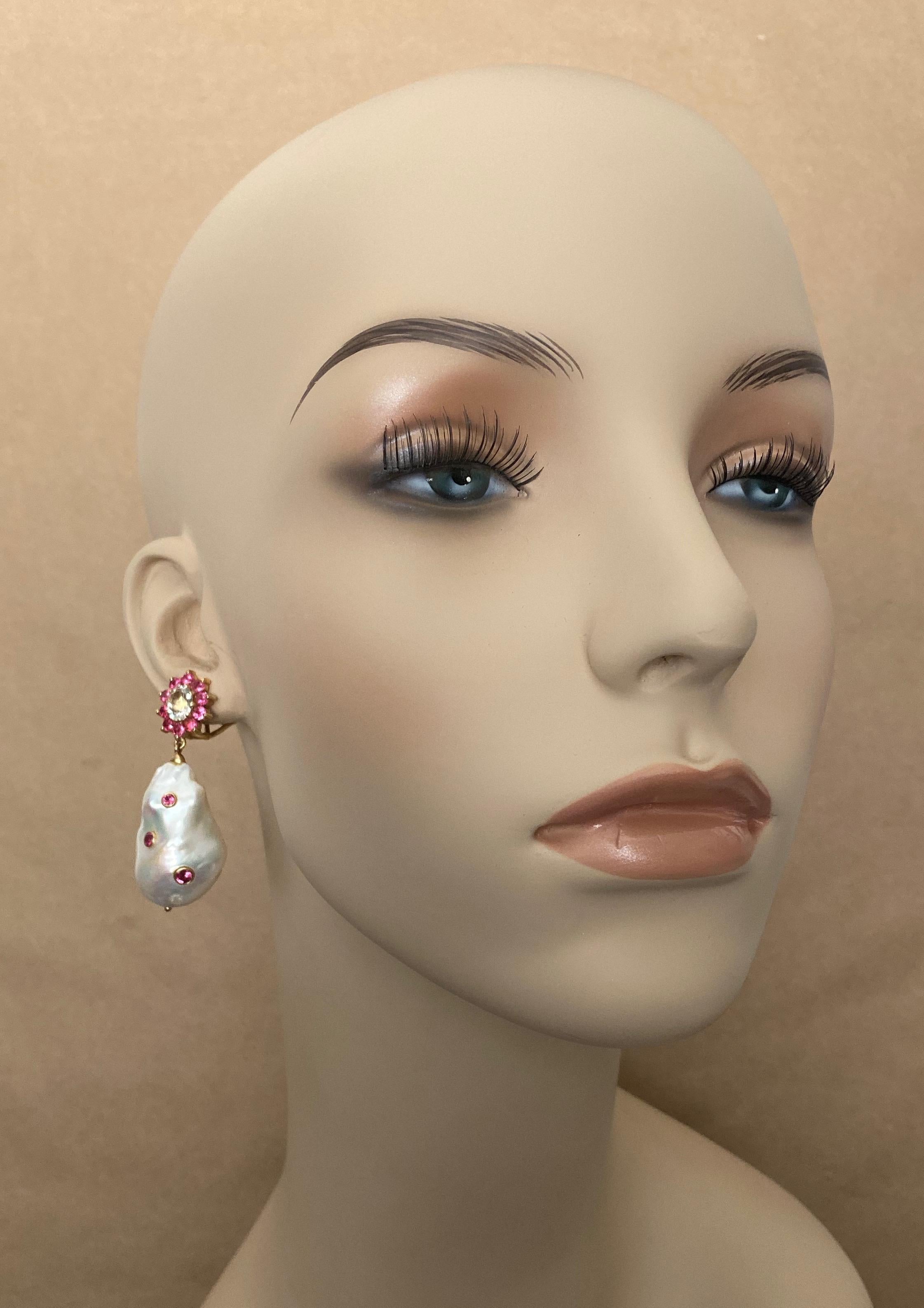 Michael Kneebone Spinel Sapphire Diamond Baroque Pearl Dangle Earrings 2