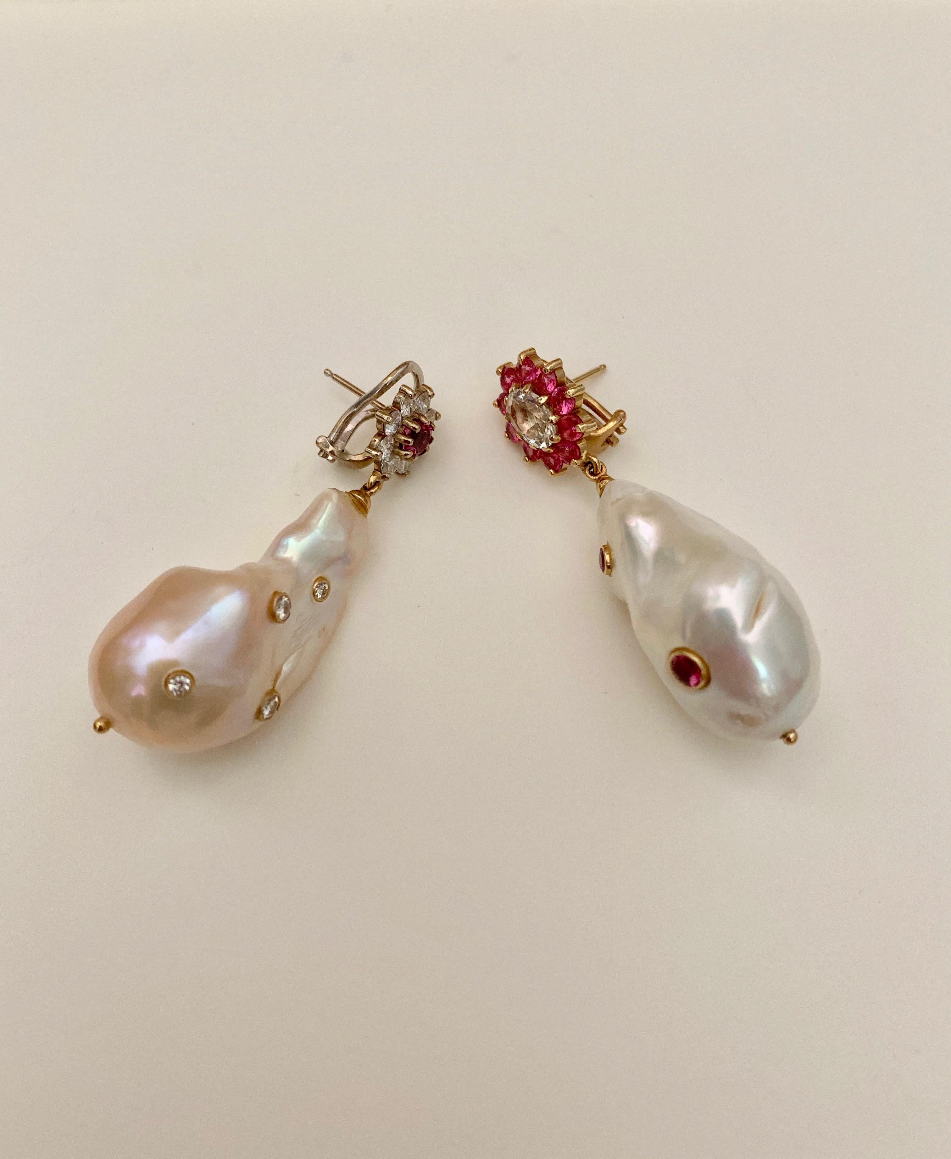 Michael Kneebone Spinel Sapphire Diamond Baroque Pearl Dangle Earrings 3