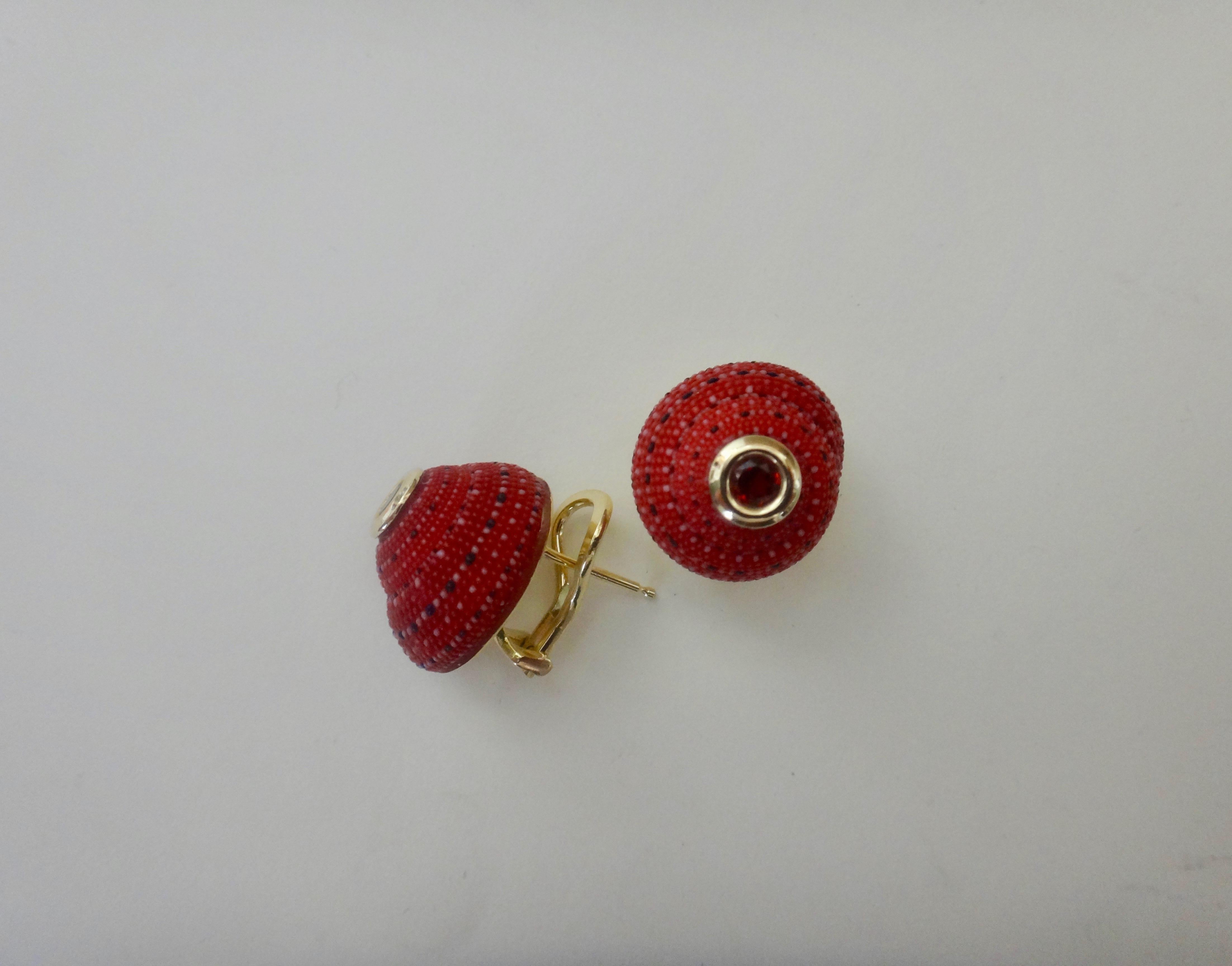 Women's Michael Kneebone Strawberry Shell Mozambique Garnet Button Earrings