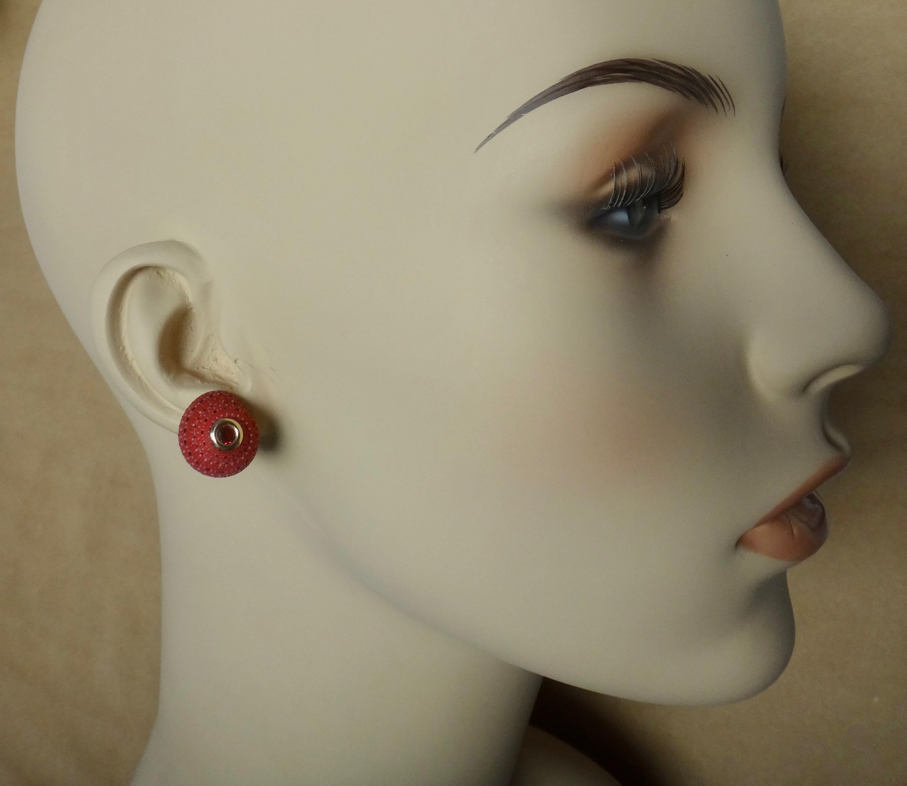 Michael Kneebone Strawberry Shell Mozambique Garnet Button Earrings 1
