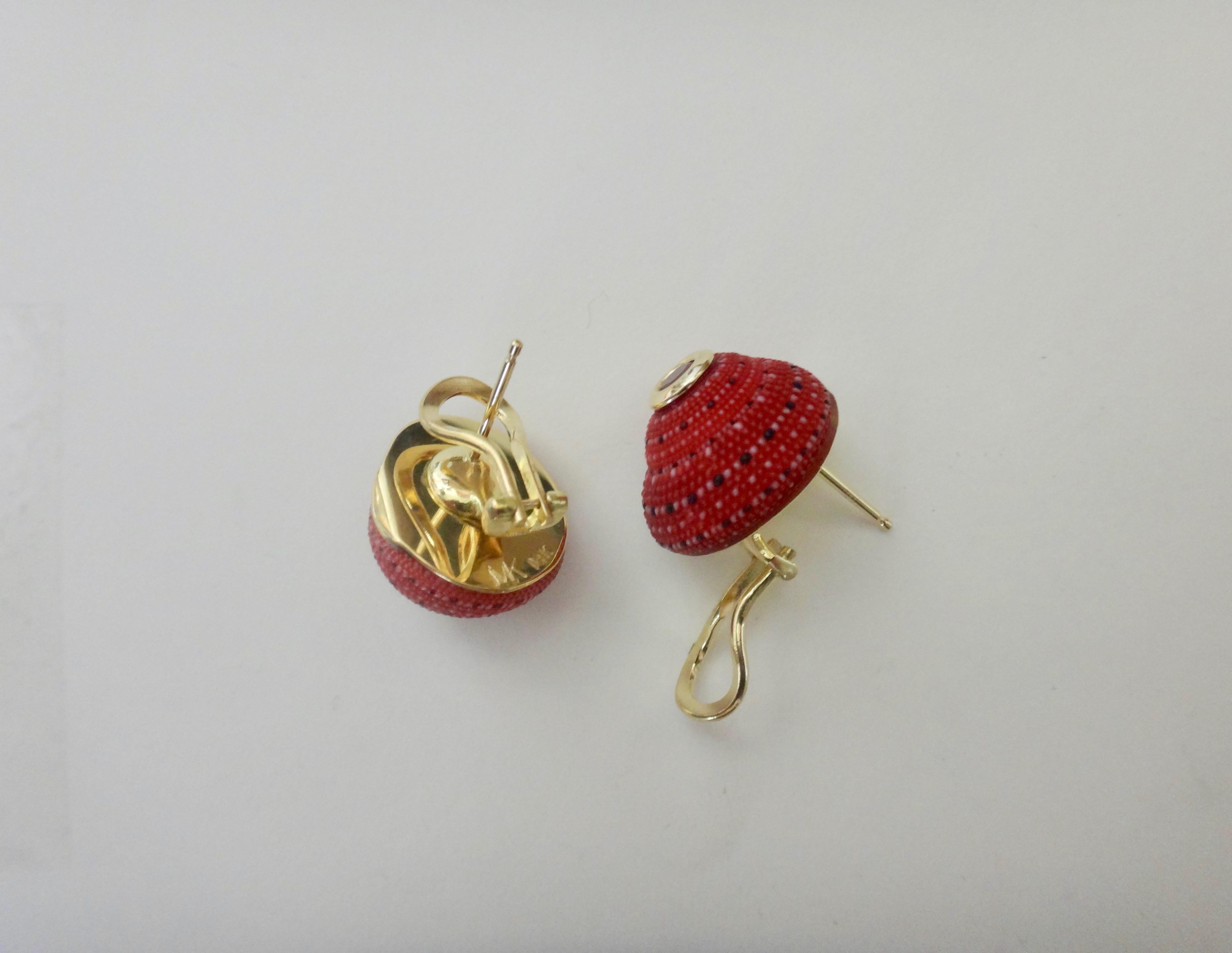 Michael Kneebone Strawberry Shell Mozambique Garnet Button Earrings 4