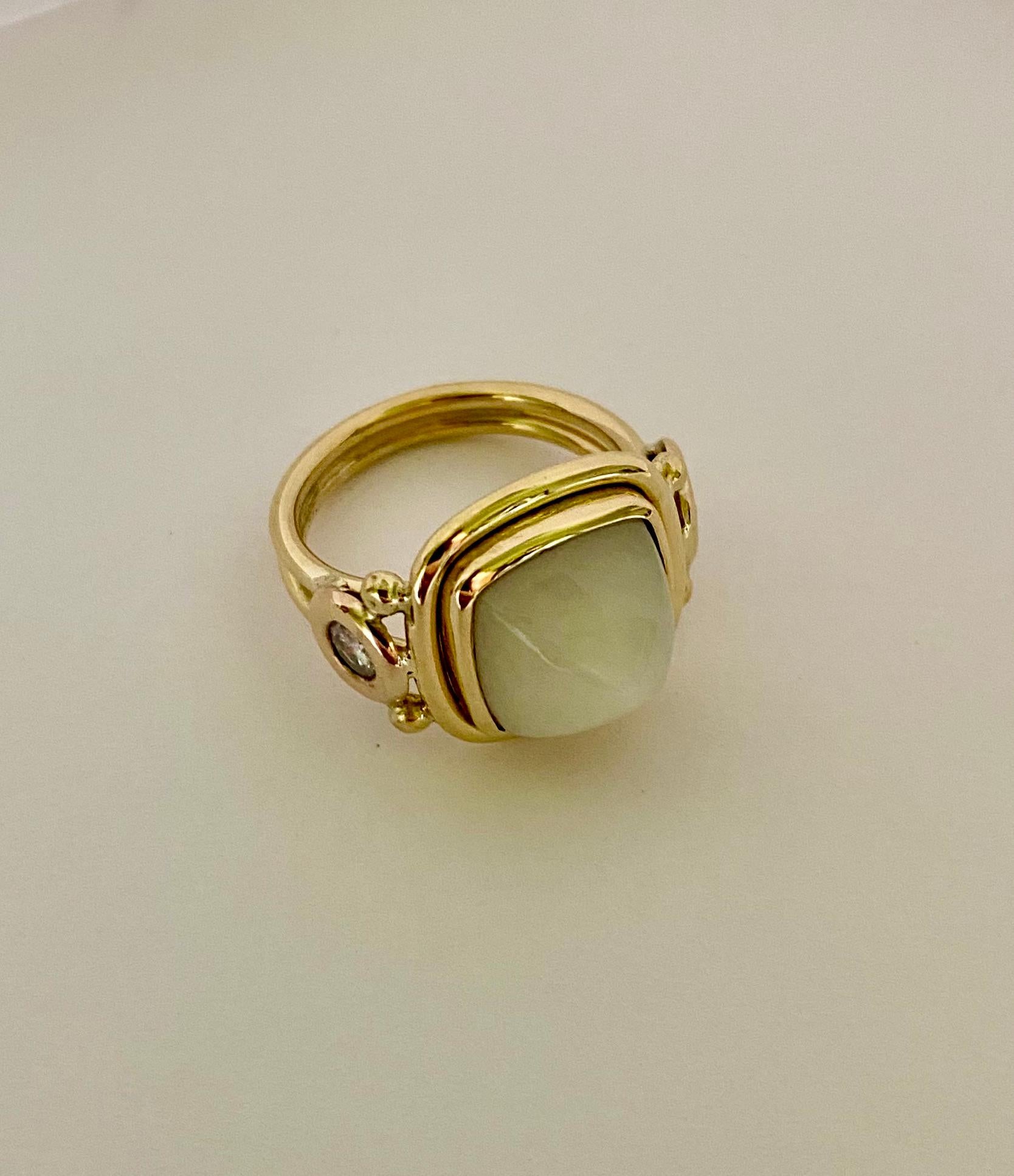 Mixed Cut Michael Kneebone Sugarloaf Moonstone Diamond Archaic Style Ring For Sale