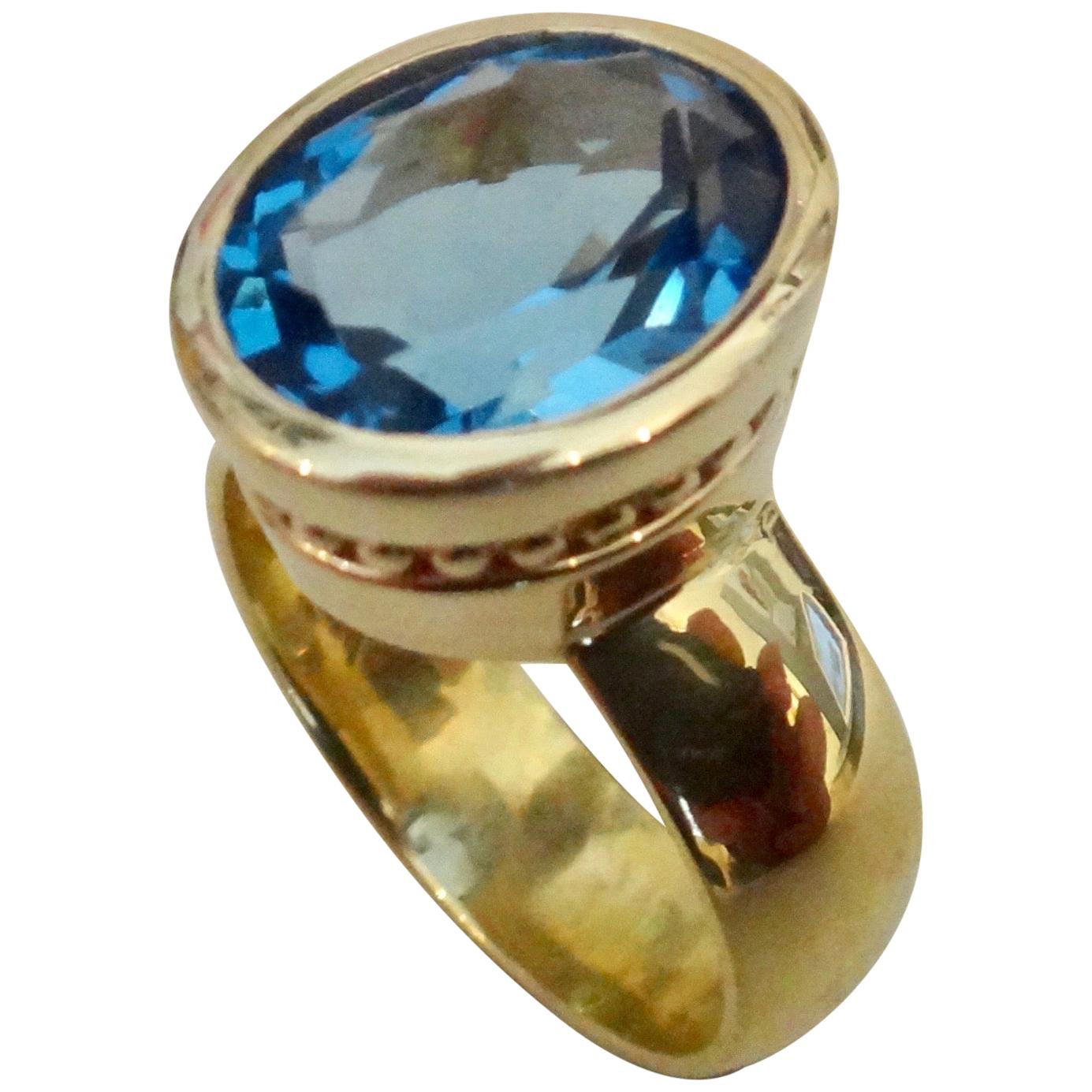 Michael Kneebone Swiss Blue Topaz 18 Karat Gold Leah Ring
