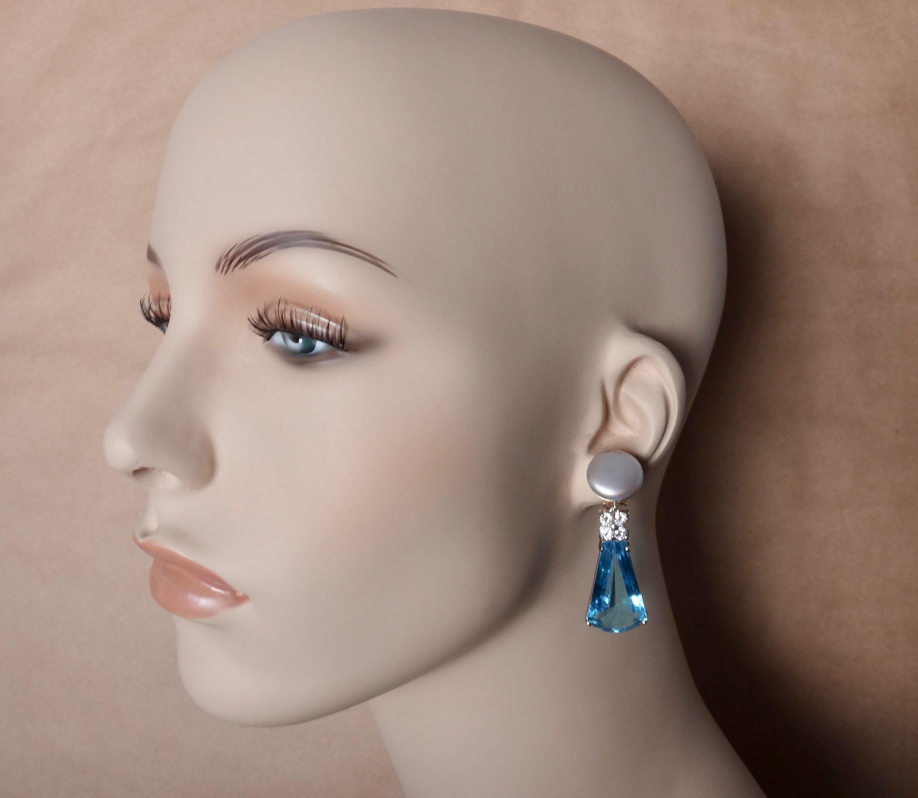 Michael Kneebone Swiss Blue Topaz Diamond Gray Pearl Dangle Earrings 5