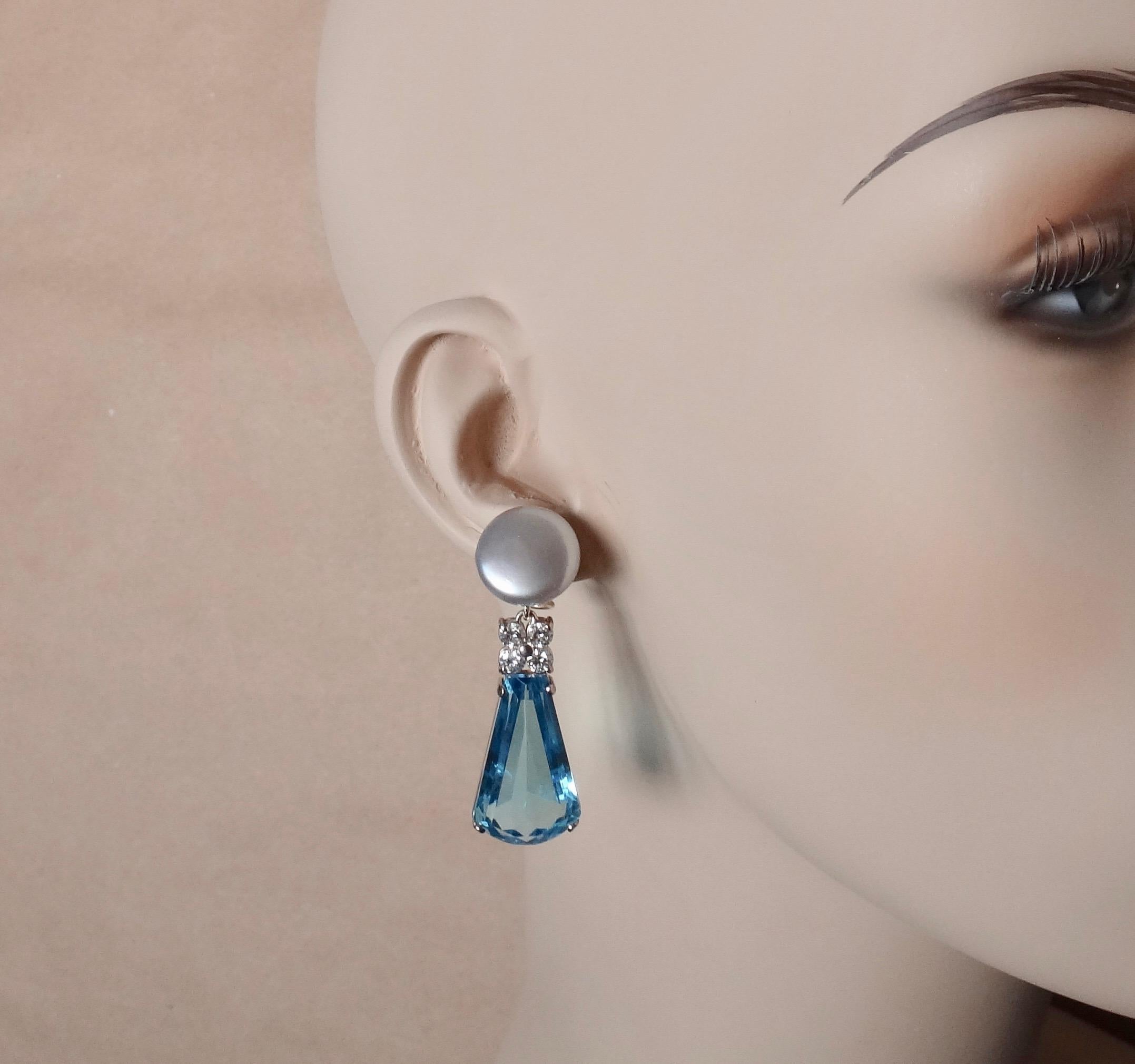 Michael Kneebone Swiss Blue Topaz Diamond Gray Pearl Dangle Earrings 3
