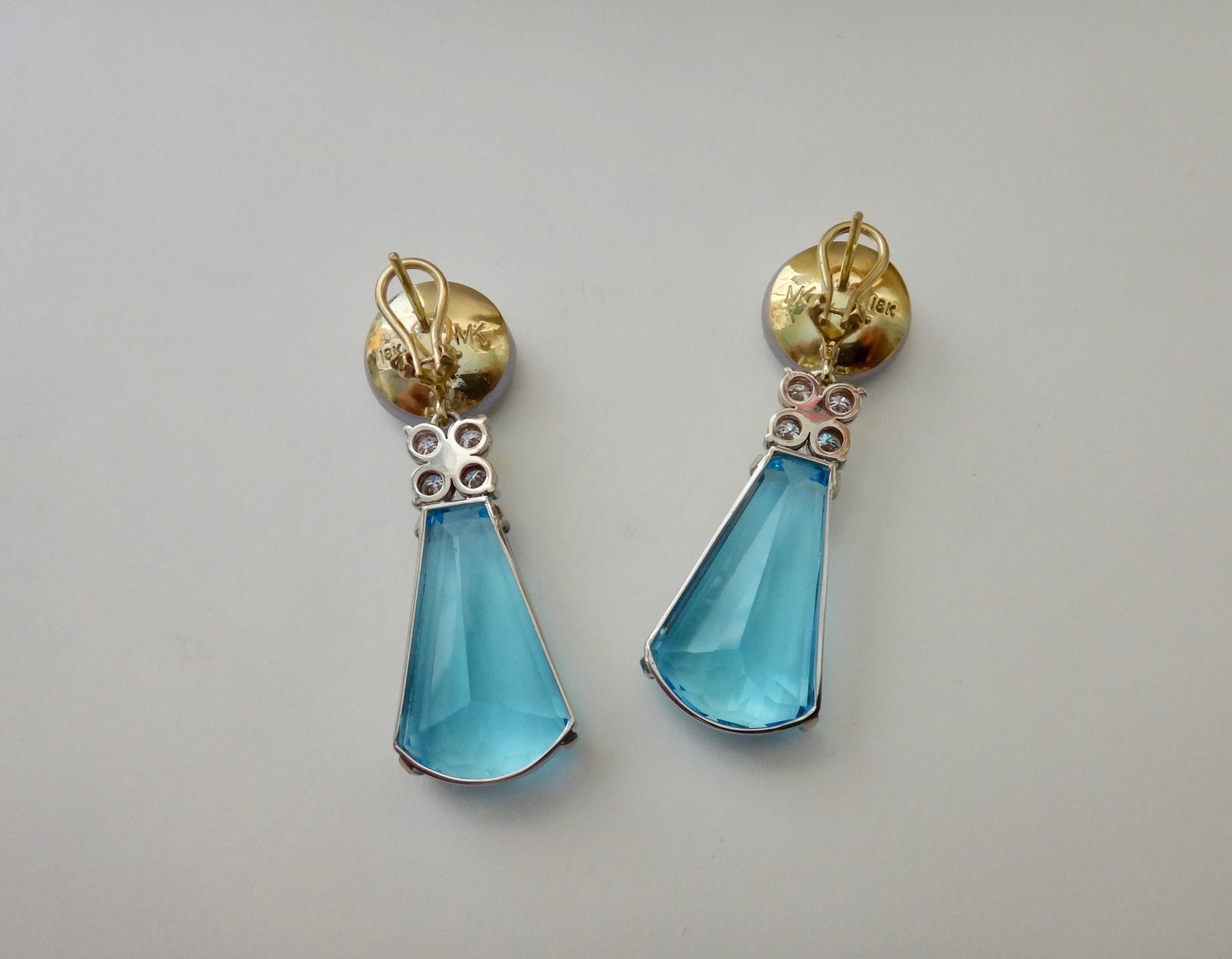 Michael Kneebone Swiss Blue Topaz Diamond Gray Pearl Dangle Earrings 4
