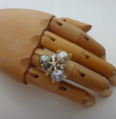 Michael Kneebone Tahitian Pearl Diamond Cluster Cocktail Ring