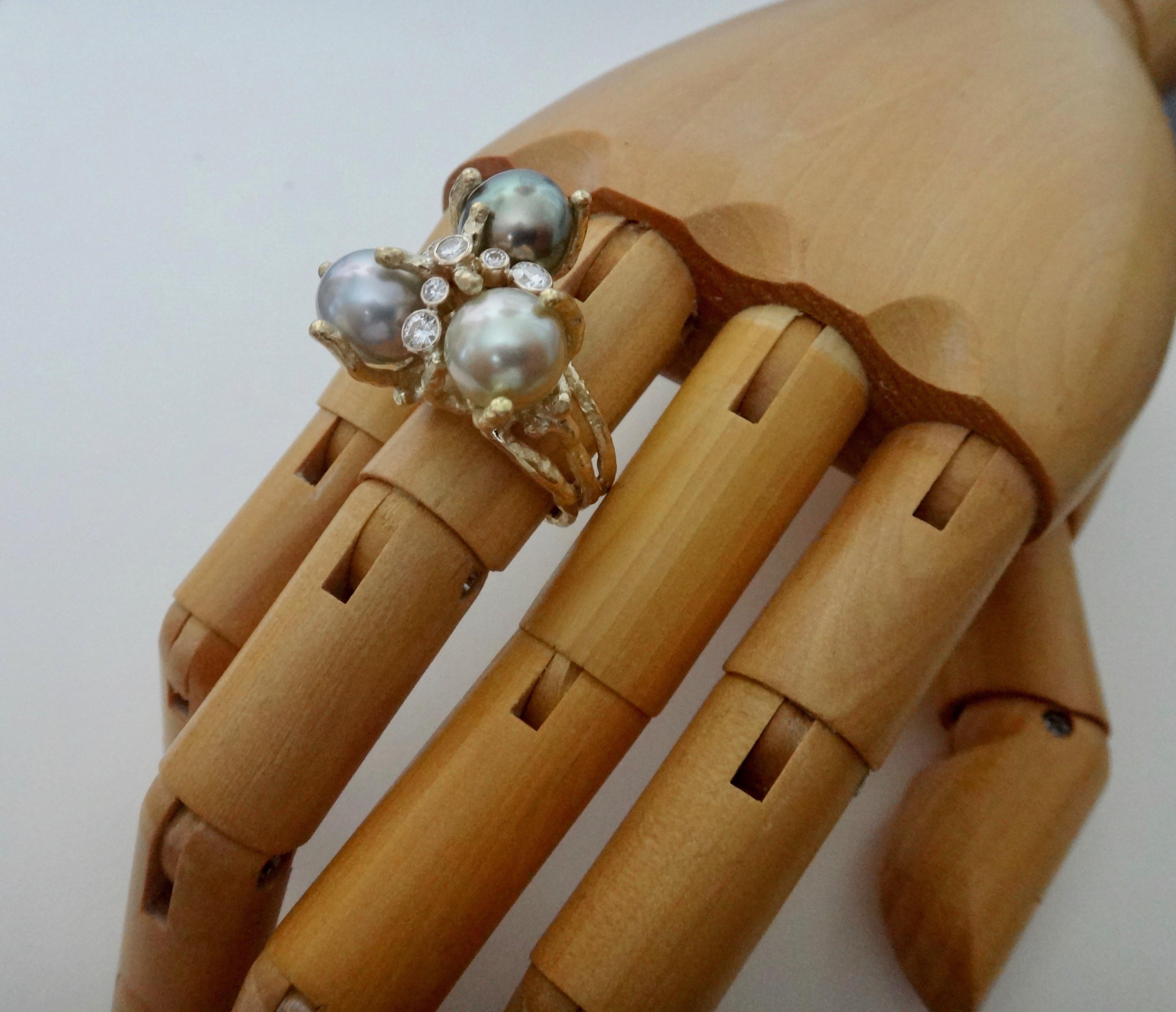 Michael Kneebone Tahitian Pearl Diamond Cluster Cocktail Ring In New Condition In Austin, TX