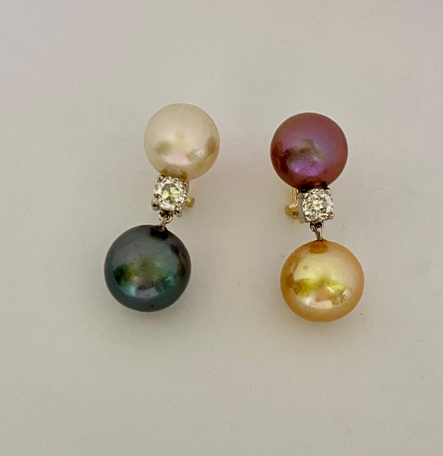 Michael Kneebone Boucles d'oreilles pendantes en perles des mers du Sud de Tahiti et diamants en vente 5
