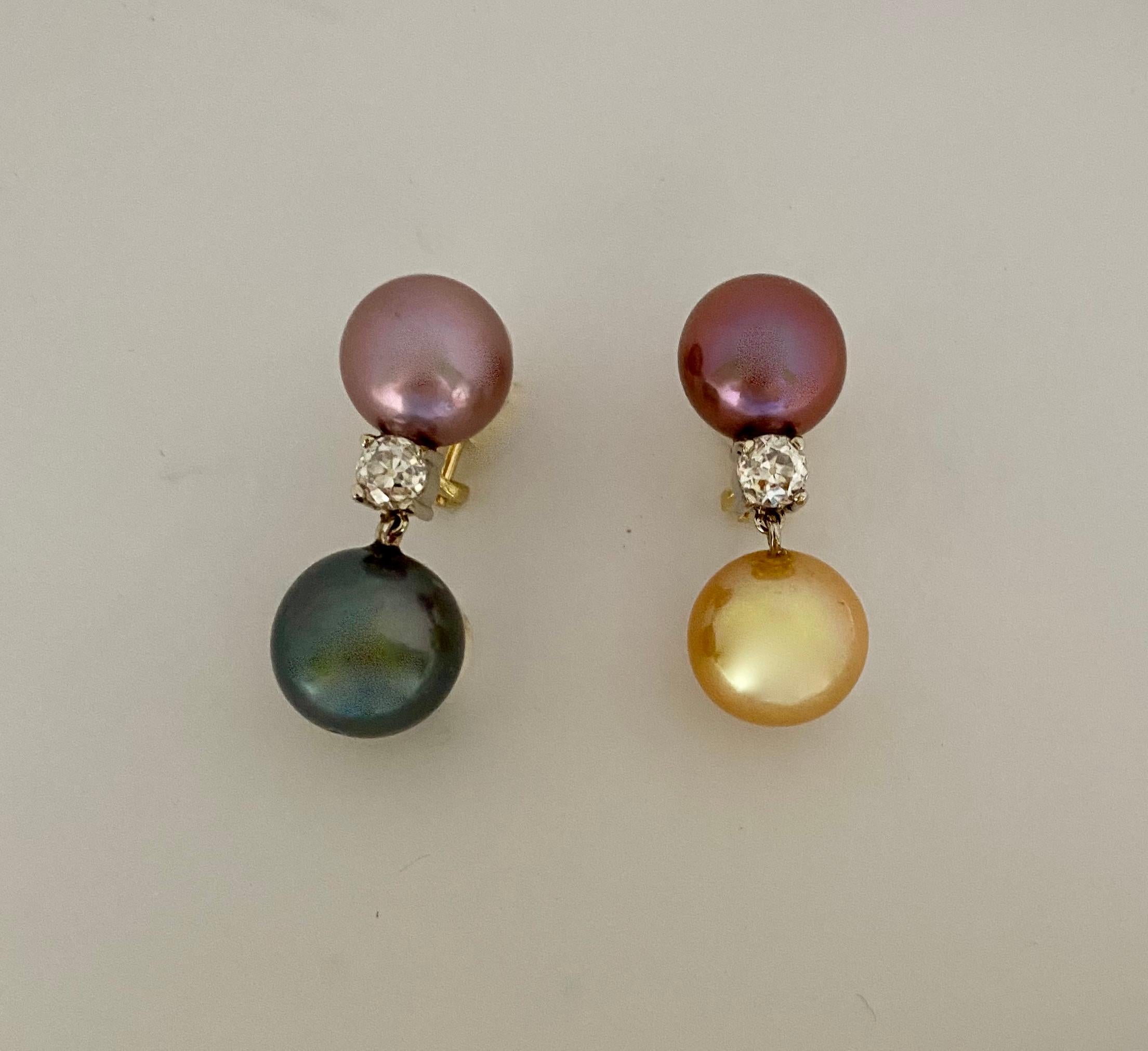 Michael Kneebone Tahitian South Seas Pearl Diamond Dangle Earrings In New Condition In Austin, TX