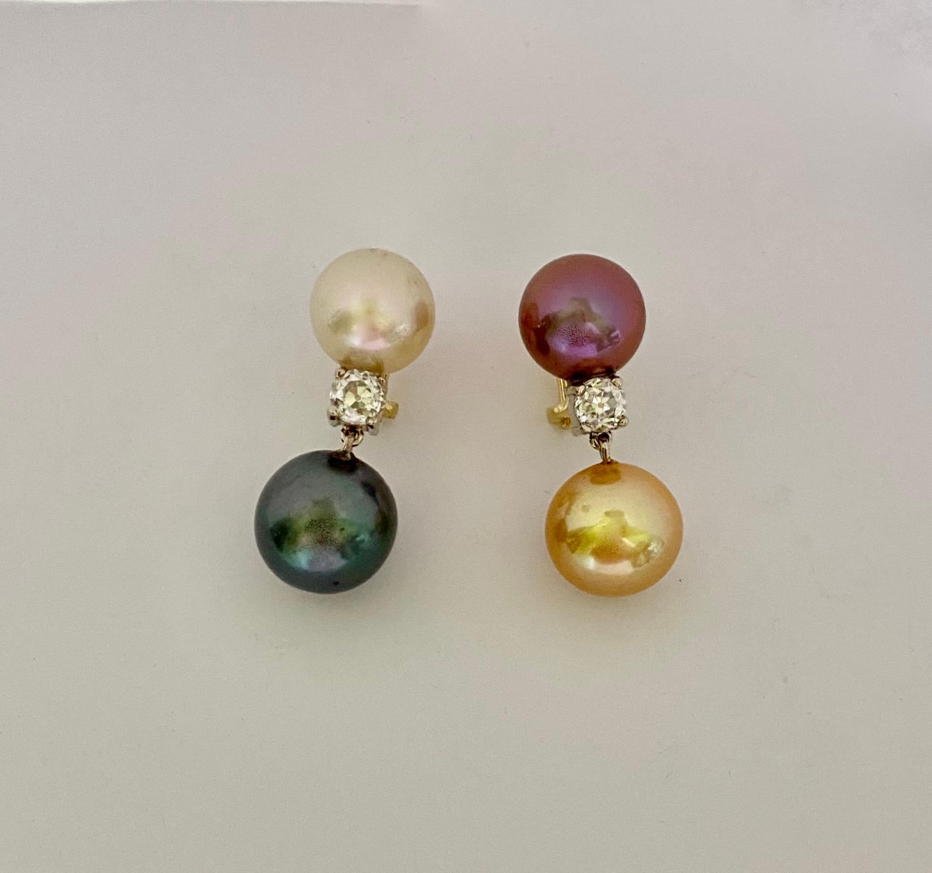 Michael Kneebone Tahitian South Seas Pearl Diamond Dangle Earrings In New Condition For Sale In Austin, TX