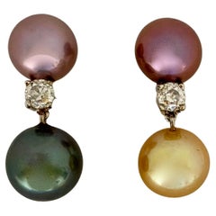 Michael Kneebone Tahitian South Seas Pearl Diamond Dangle Earrings