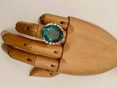 Michael Kneebone Teal Topaz Zircon White Diamond Cocktail Ring