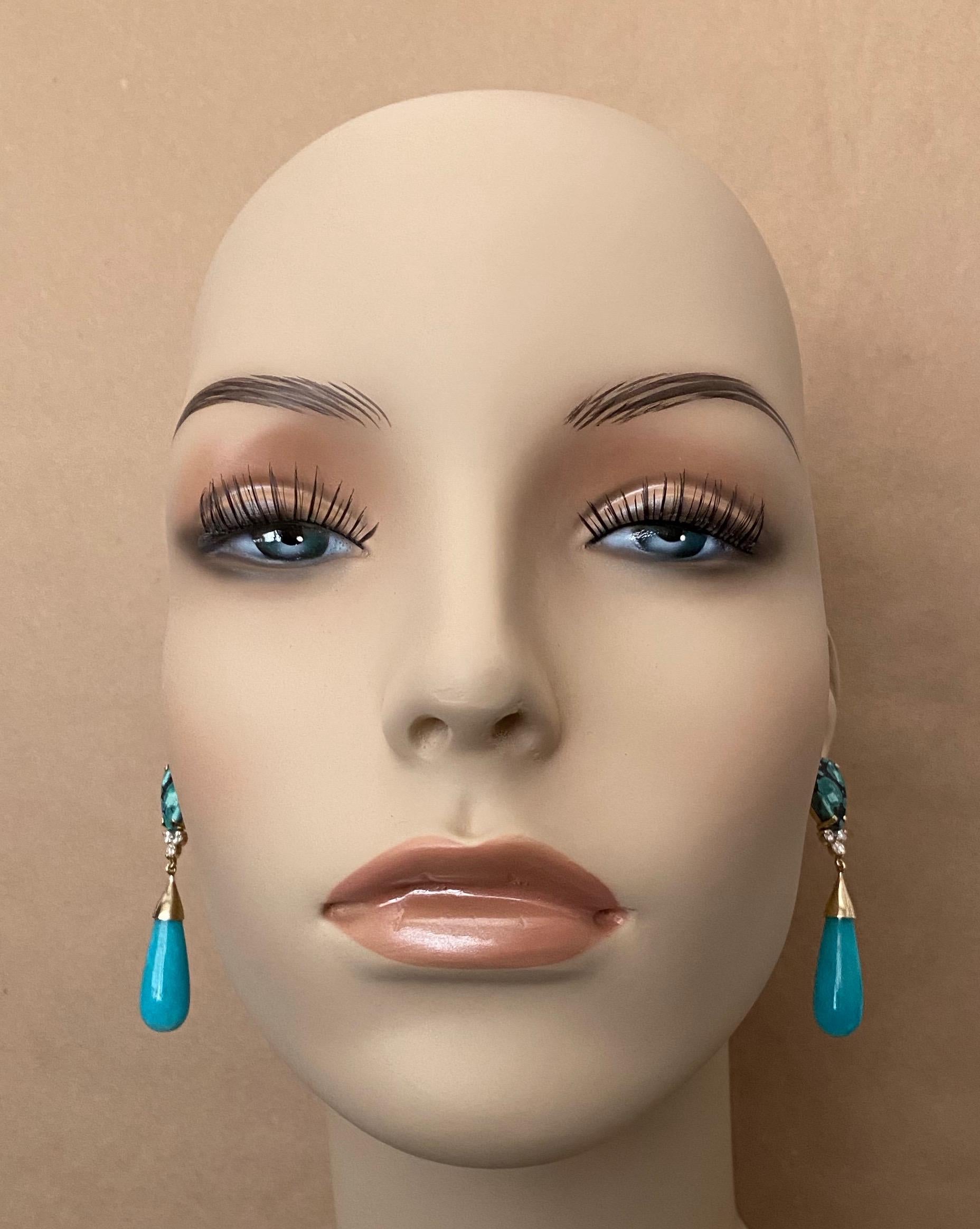 Contemporary Michael Kneebone Tibetan Turquoise Diamond Amazonite Dangle Earrings For Sale