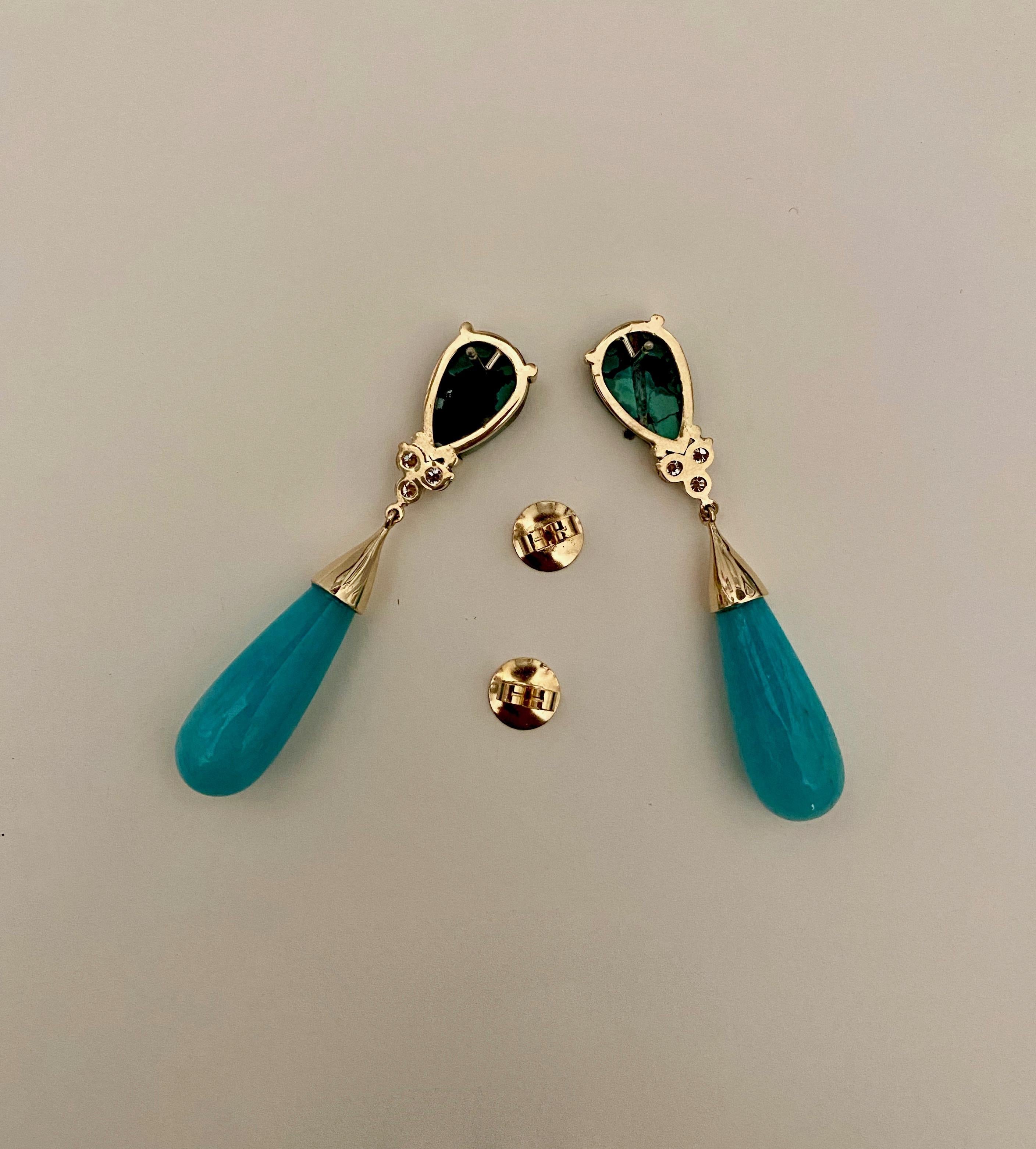 Women's Michael Kneebone Tibetan Turquoise Diamond Amazonite Dangle Earrings For Sale