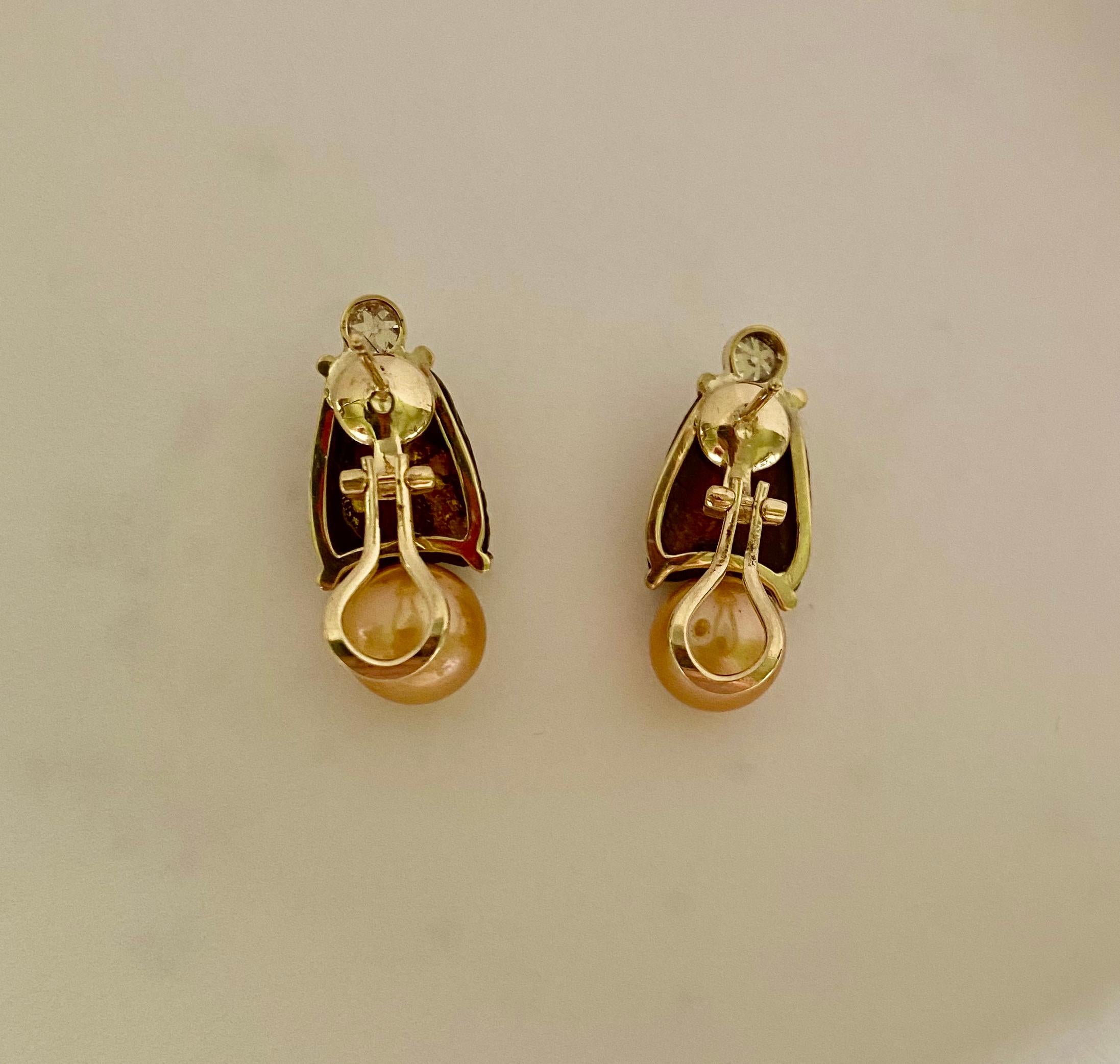 Michael Kneebone Tiffany Art Glass Golden South Seas Pearl Diamond Drop Earrings For Sale 4