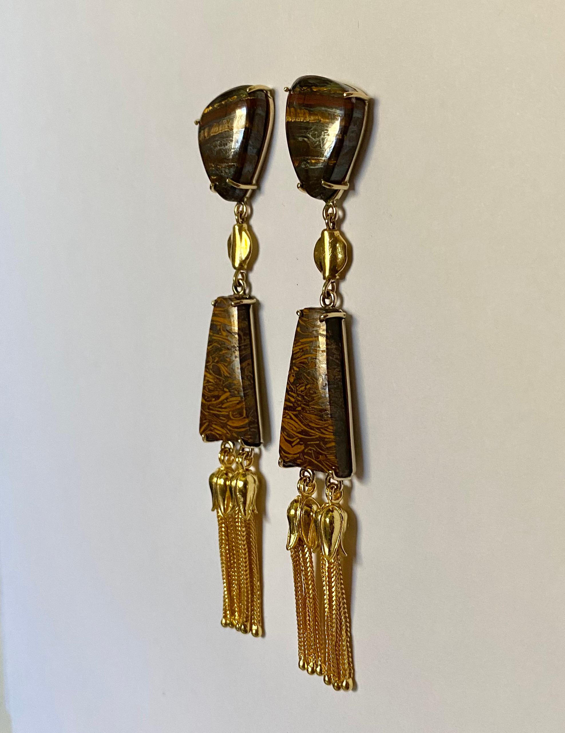 Michael Kneebone Tigers Eye Jasper Cléopâtre Pendants d'oreilles à pompon en vente 5
