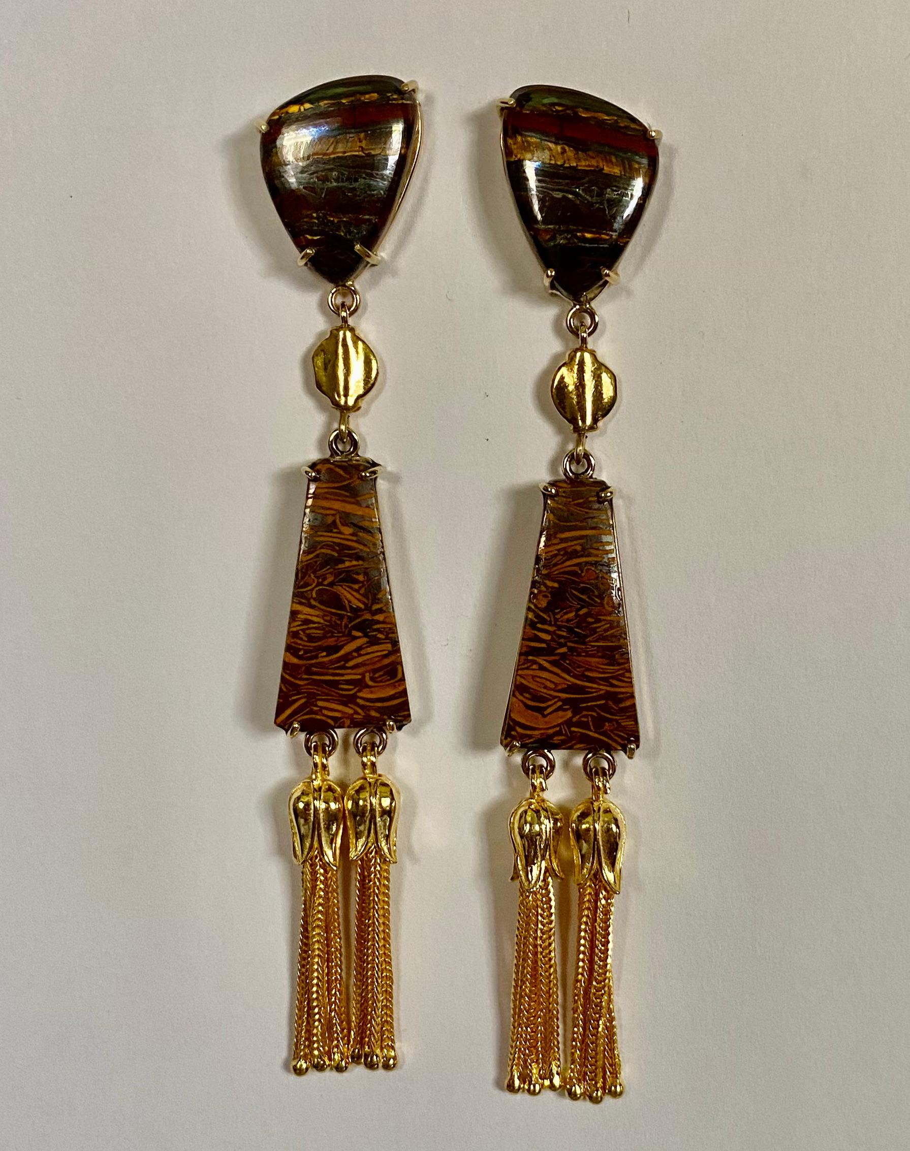 Michael Kneebone Tigers Eye Jasper Cléopâtre Pendants d'oreilles à pompon en vente 3