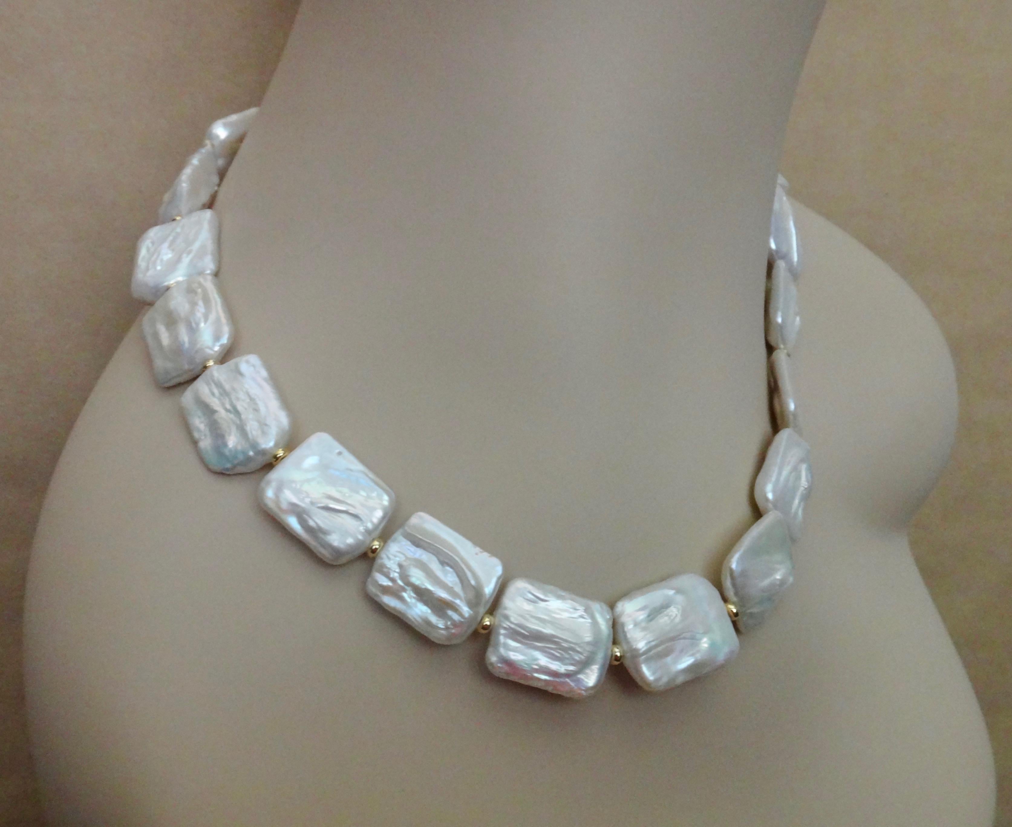 Contemporary Michael Kneebone Tile Pearl Gold Bead Necklace For Sale